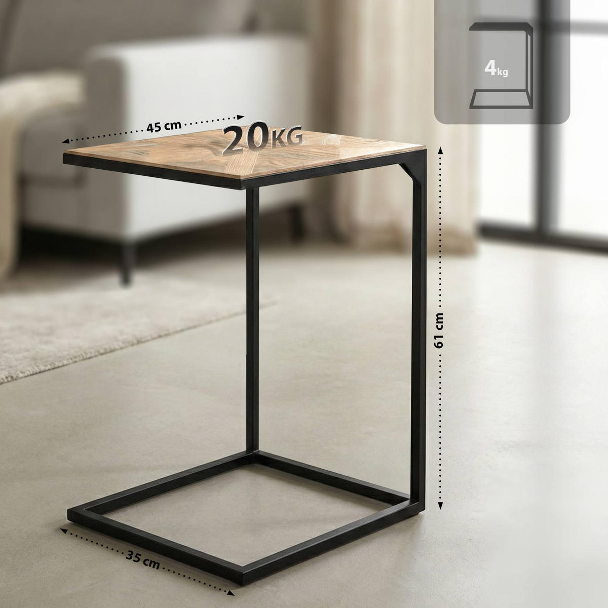 BEISTELLTISCH Marit eckig 45x35x61cm Holz Natura Kleiner - Naturfarben, Holz (35/45/61cm) - DELUKE