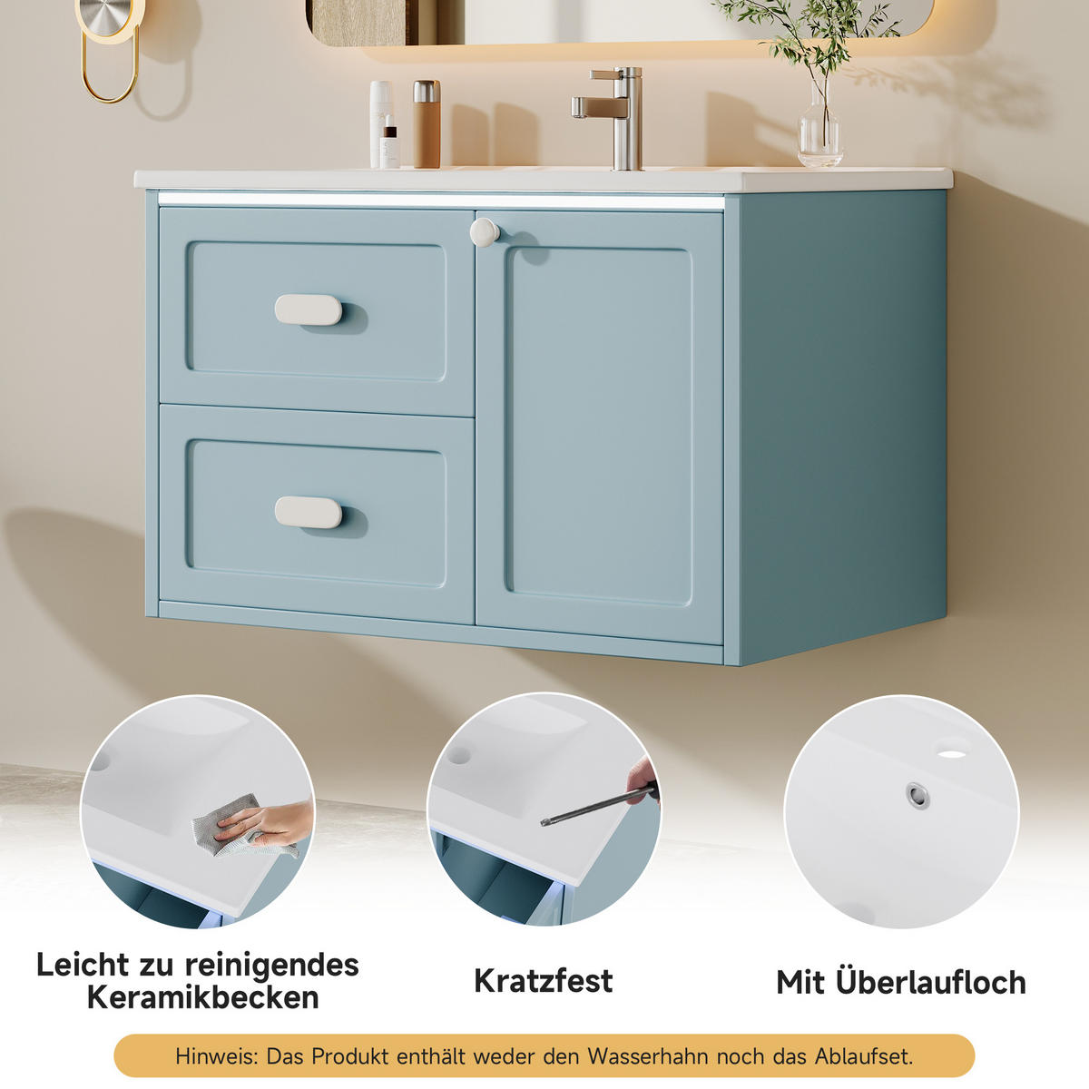 BADEZIMMERSCHRANK Blau 76/46/51 cm - Blau, Holz (76/51/46cm) - PANGIVO