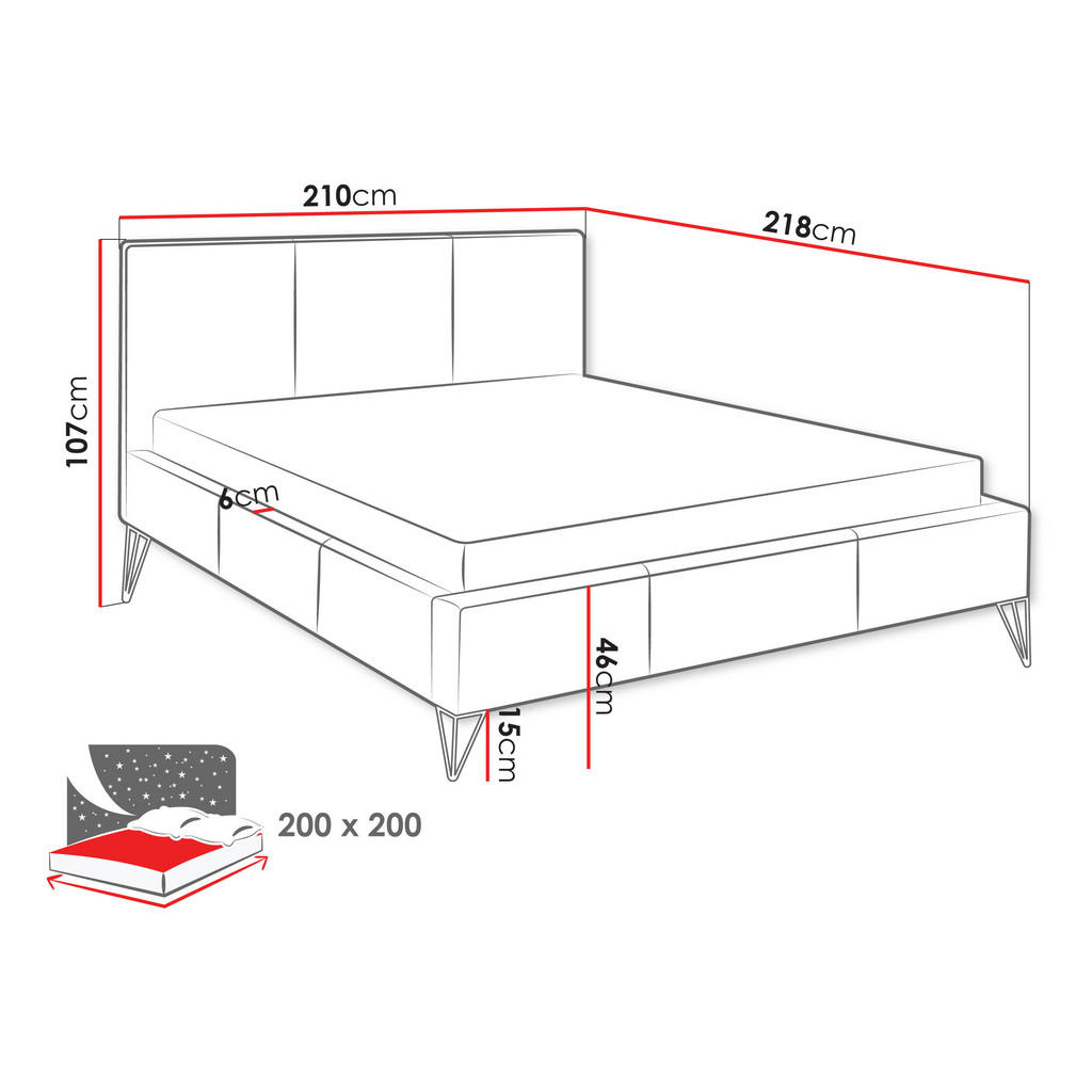 Thumbnail - Mirjan24 Polsterbett, Hellgrau, Textil, Rechteckig, 200x200 cm, Schlafzimmer, Betten, Polsterbetten