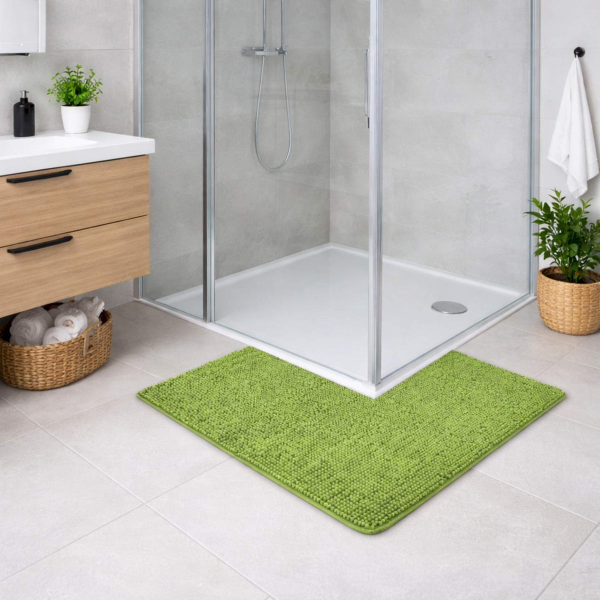 ECKBADEMATTE PARIS - Grün, Textil (100/100cm) - WohnDirect