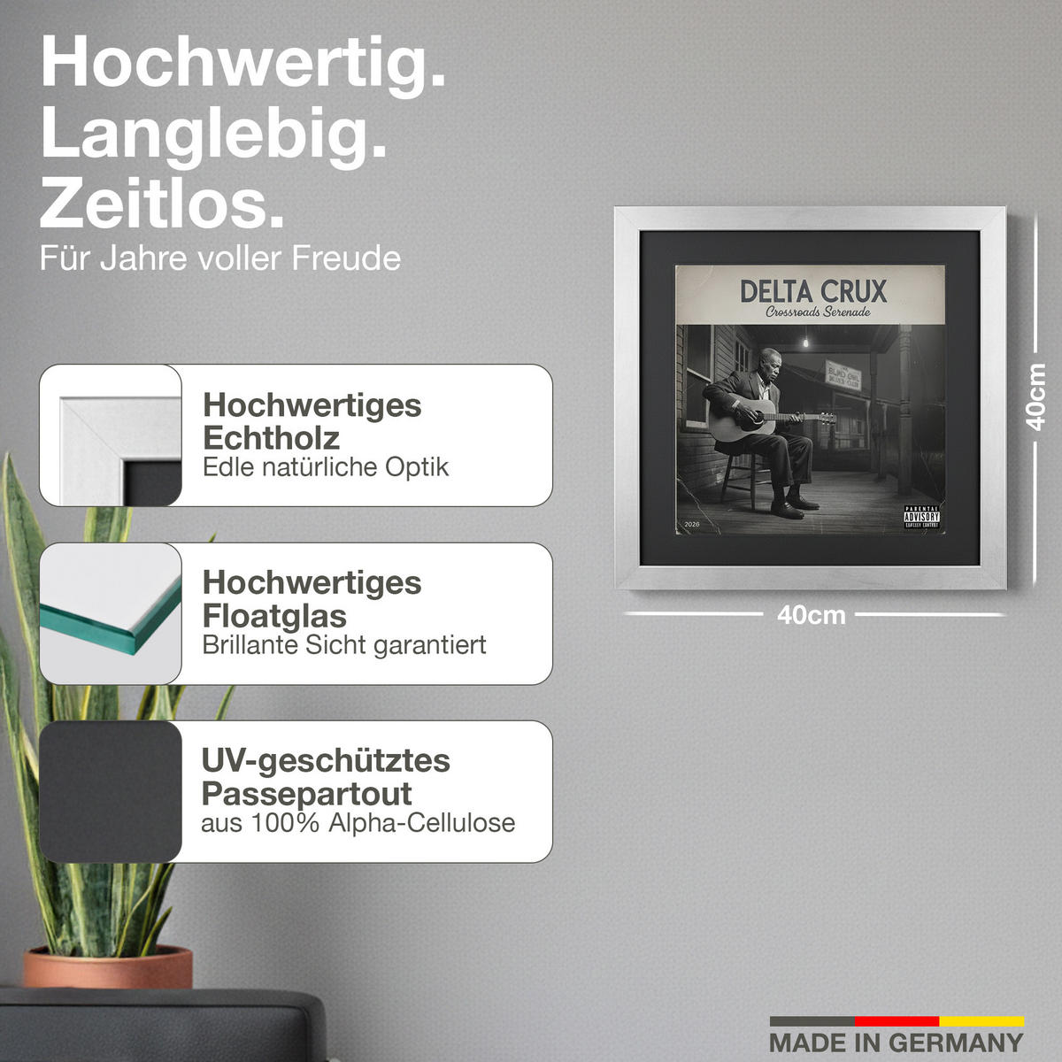 SCHALLPLATTEN BILDERRAHMEN 40/40 2er Set - Silberfarben, Holz (40/40cm) - K-Möbel