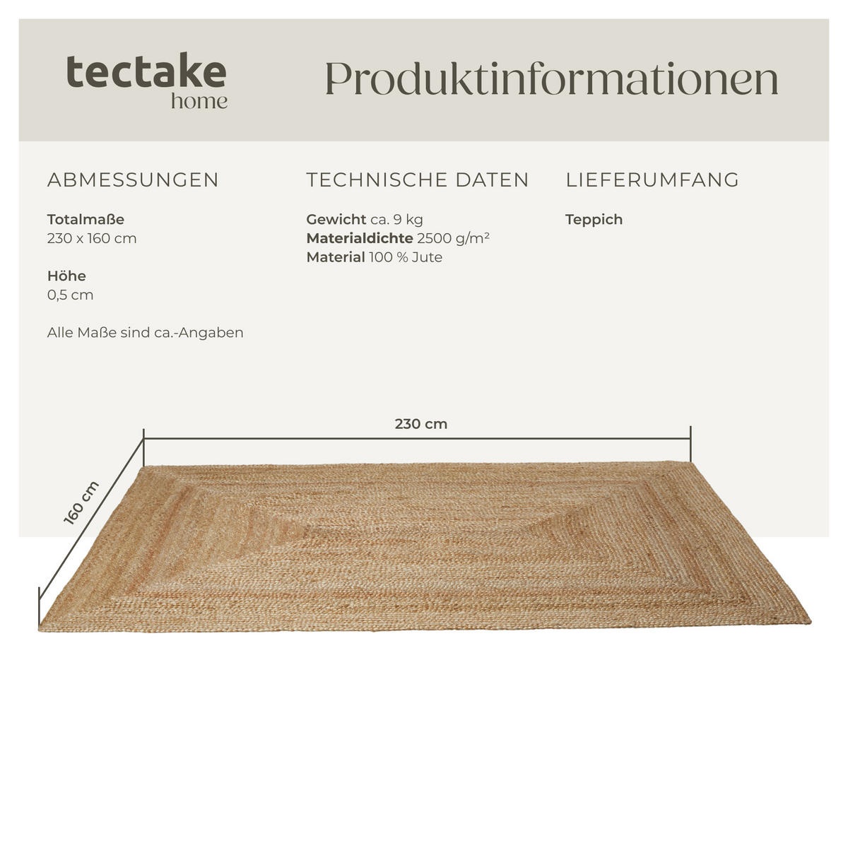 TEPPICH Handgewebt Glim,strapazierfähig und pflegeleicht,braun - Braun, Textil (160/230cm) - tectake