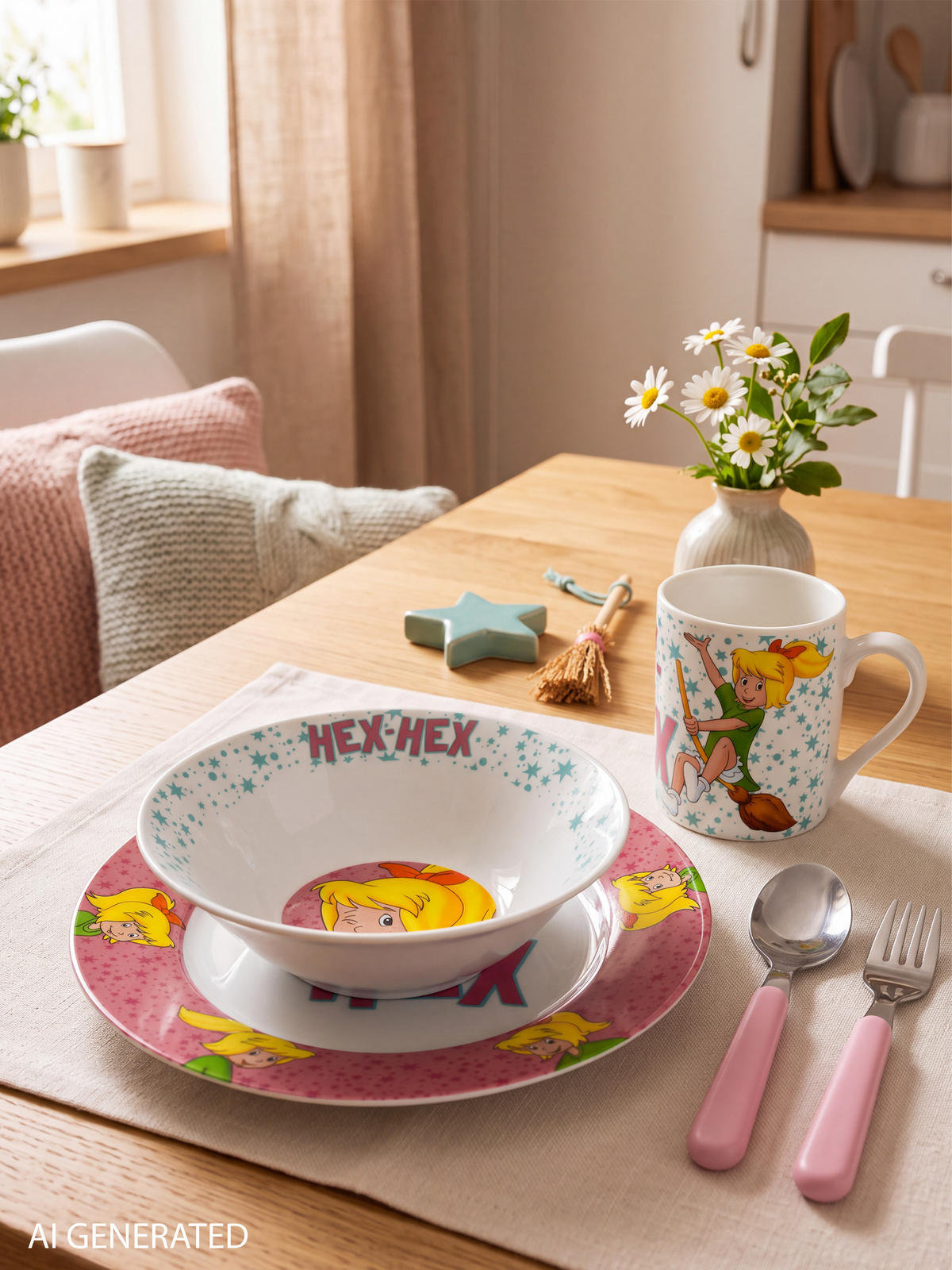 FRÜHSTÜCKSSET Bibi Blocksberg Hex Hex Rosa 3-teilig - Rosa, Keramik (23.8/11.2/23.3cm) - United Labels
