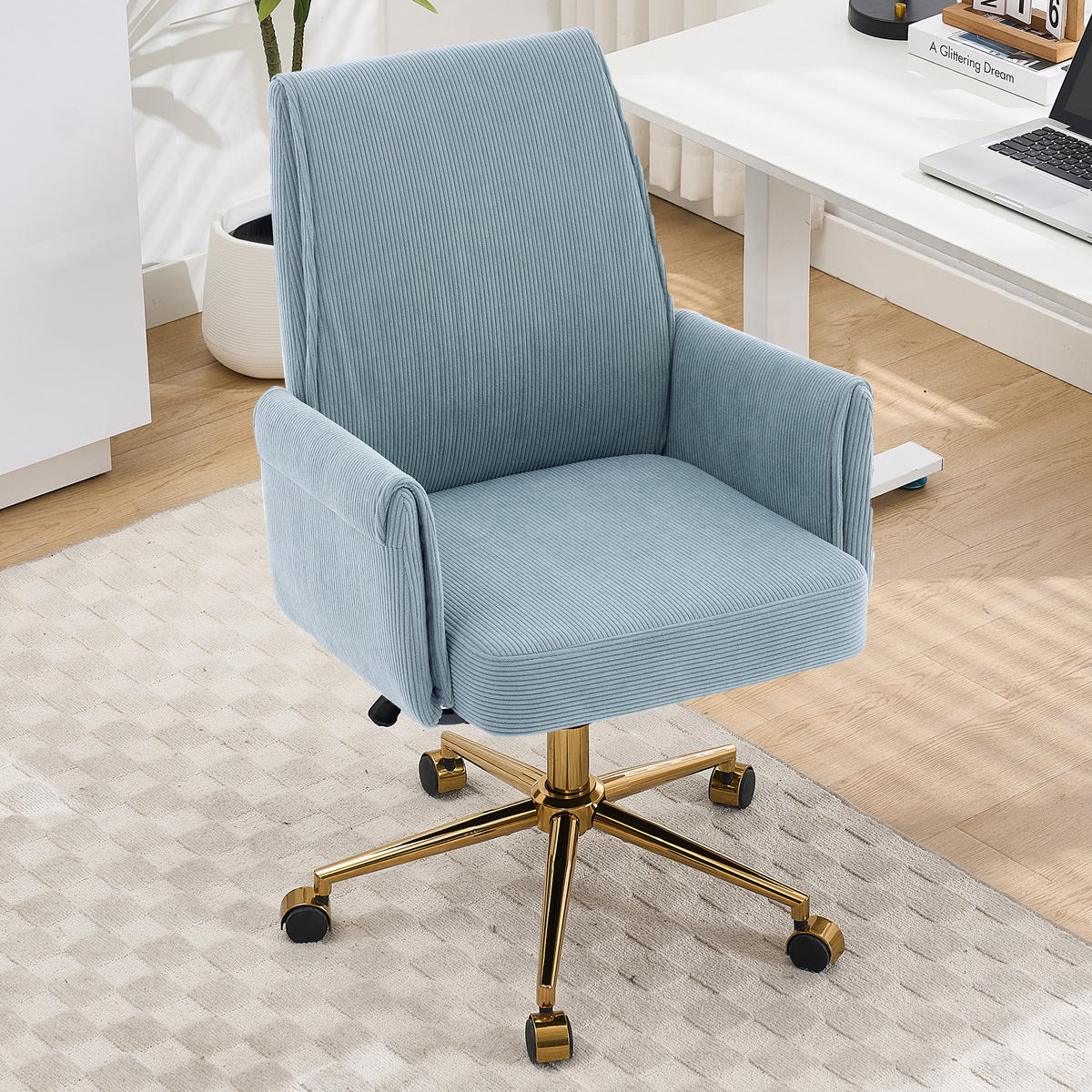 DREHSTUHL DE-41015 mit goldener Basis Blau - Blau, Metall (65/107/63cm) - ComfortXL