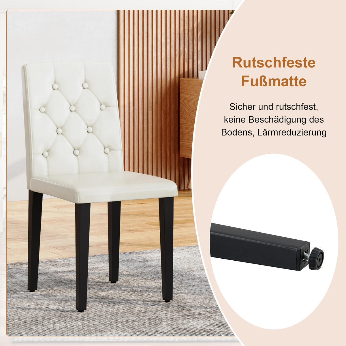 ESSGRUPPE DE-39482 5-teilig, Glastisch und 4 PU-Stühlen mit Knopfverzierung Weiß - Weiß, Metall (85/75/85cm) - ComfortXL