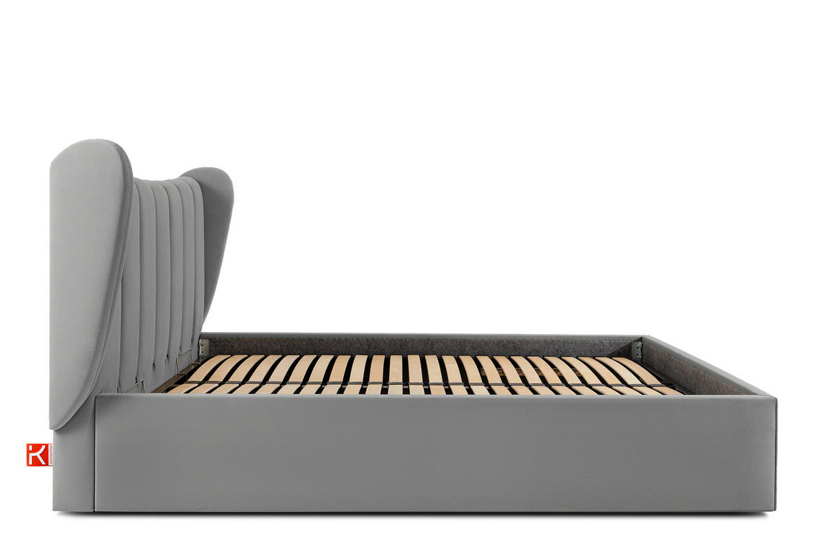 POLSTERBETT GIZO, Muschel-Design - Hellgrau/Schwarz, Holz/Holzwerkstoff (182/204cm) - KONSIMO®