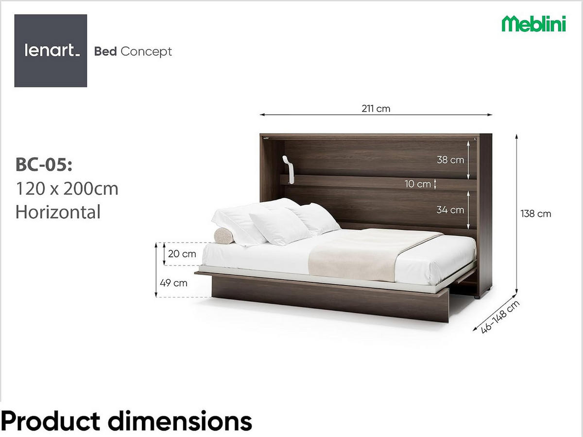 SCHRANKBETT BED CONCEPT BC-05 Matratze - Alteiche, Holzwerkstoff (120/200cm) - Meblini