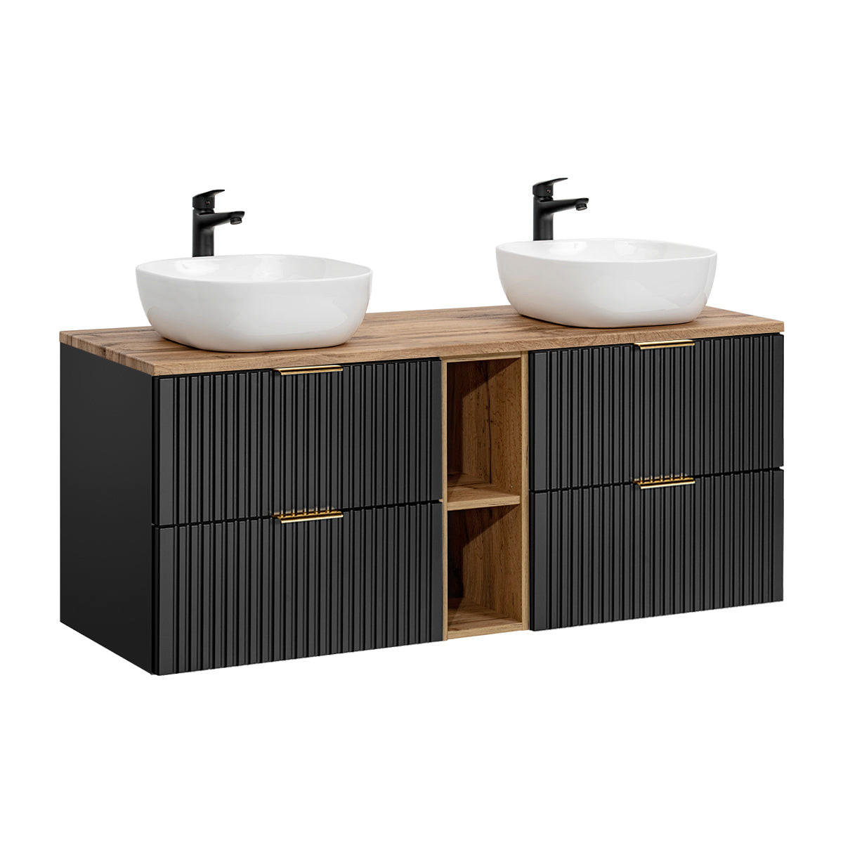 BADMÖBEL 140.8cm Adriel 2er-Set Schwarz - Schwarz, Holzwerkstoff (140.8/59/46cm) - Petits-meubles