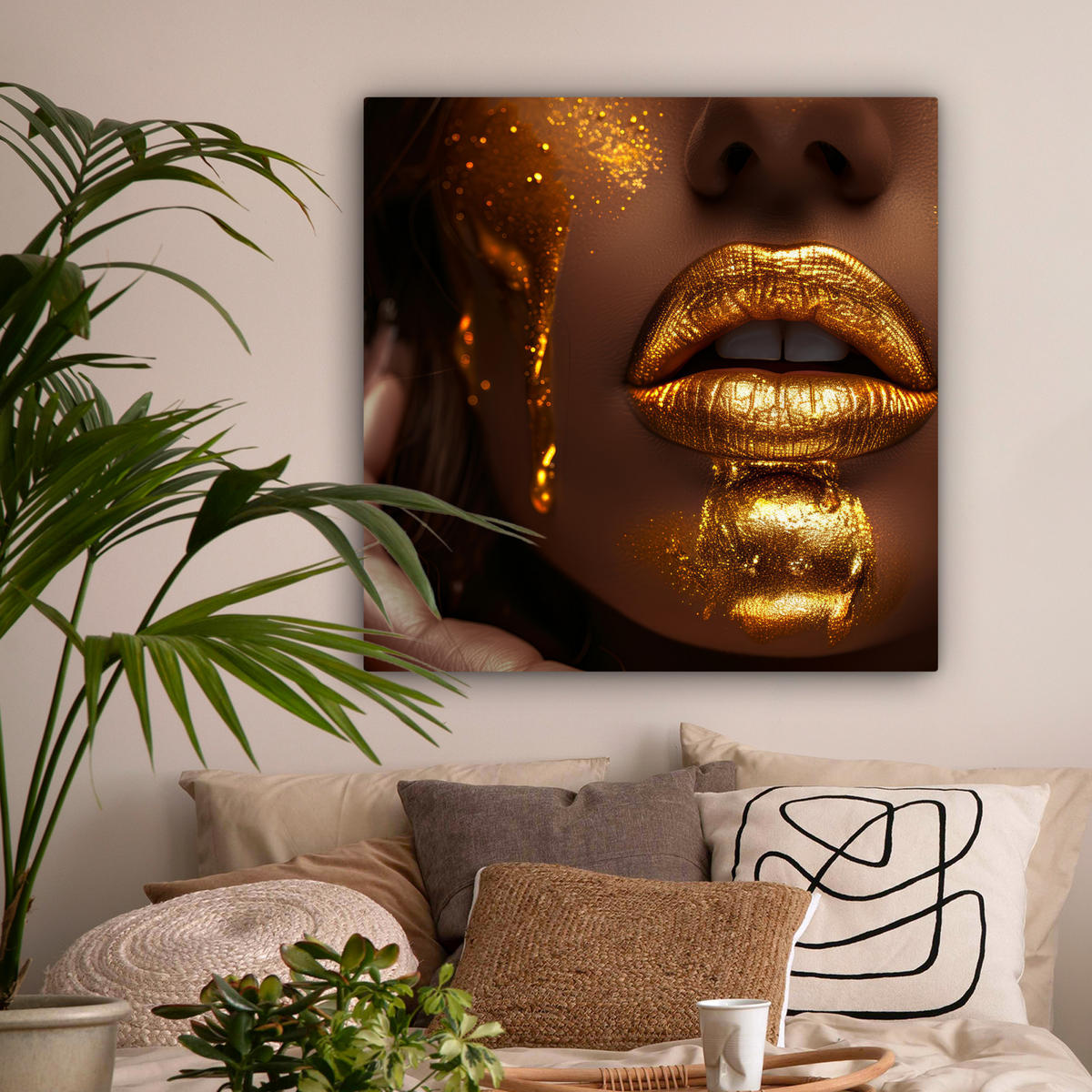 OBRAZ NA PLÁTNĚ Žena - Zlato - Luxus - Portrét 90x90 cm - zlatá, textil (90/90cm) - MuchoWow