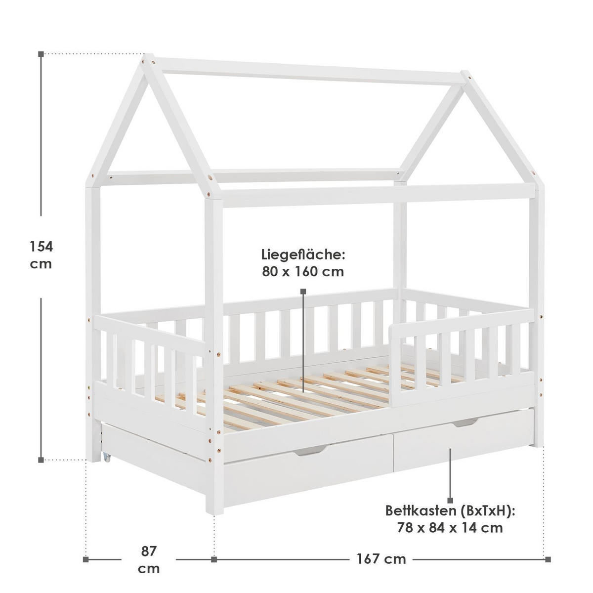 KINDERBETT Marli weiß 80x160 cm mit Bettkasten - Weiß, Holz (80/160cm) - Juskys