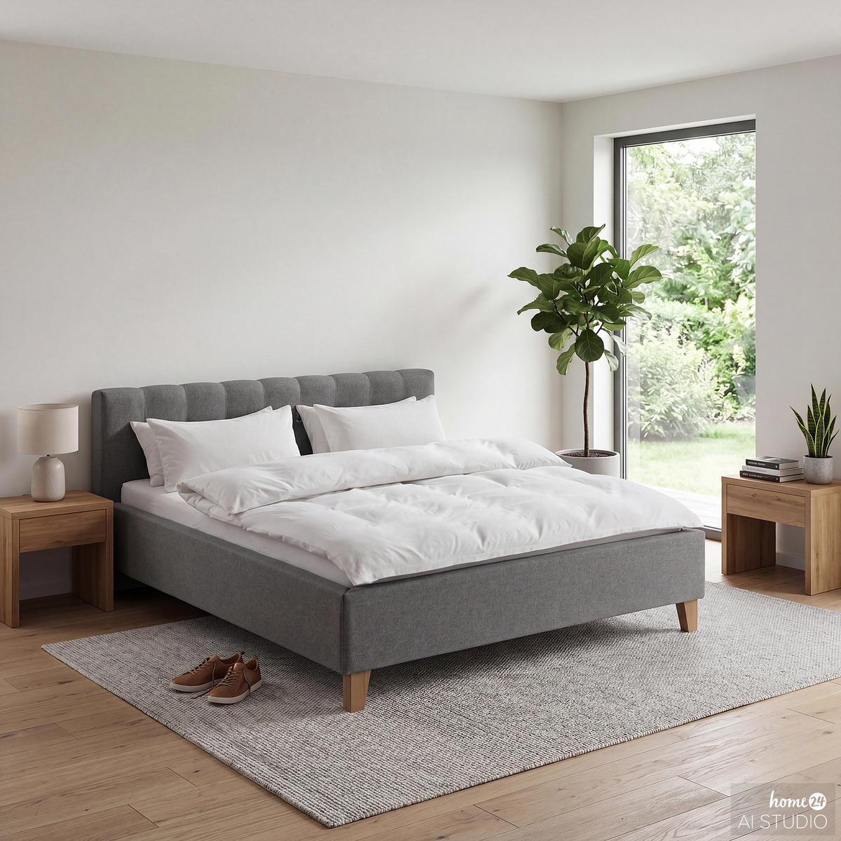 POLSTERBETT - Webstoff - Grau, Holz/Textil (180/200cm) - home24