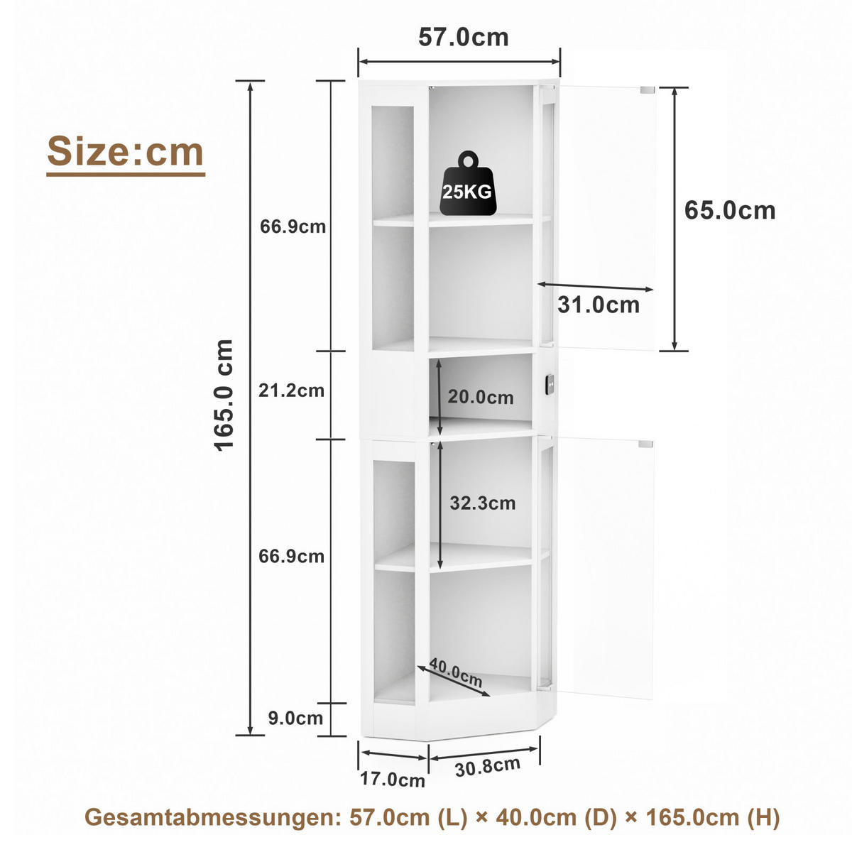 VITRINENSCHRANK mit LED Beleuchtung und Stauraum Weiß - Weiß, Glas (57/165/40cm) - PARAFTA HOME