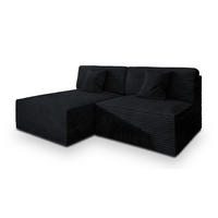 ECKSOFA FIORO Schwarz Kordstoff mit Schlaffunktion - Schwarz, Holz (204/148cm) - MASSENO