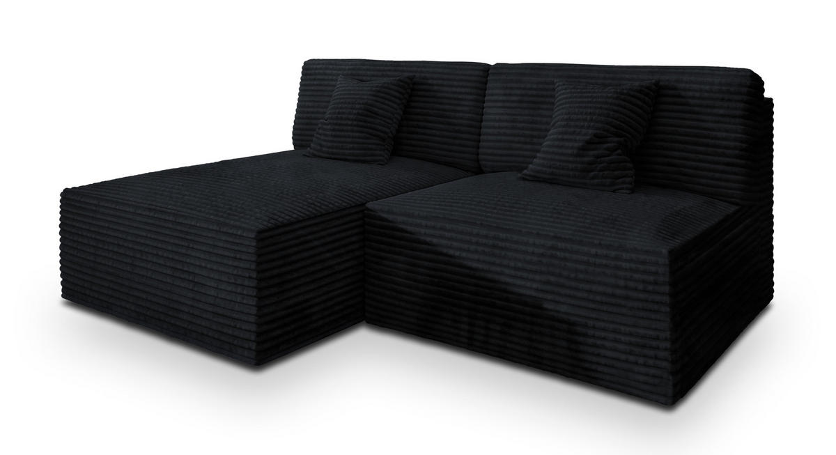 ECKSOFA FIORO Schwarz Kordstoff mit Schlaffunktion - Schwarz, Holz (204/148cm) - MASSENO