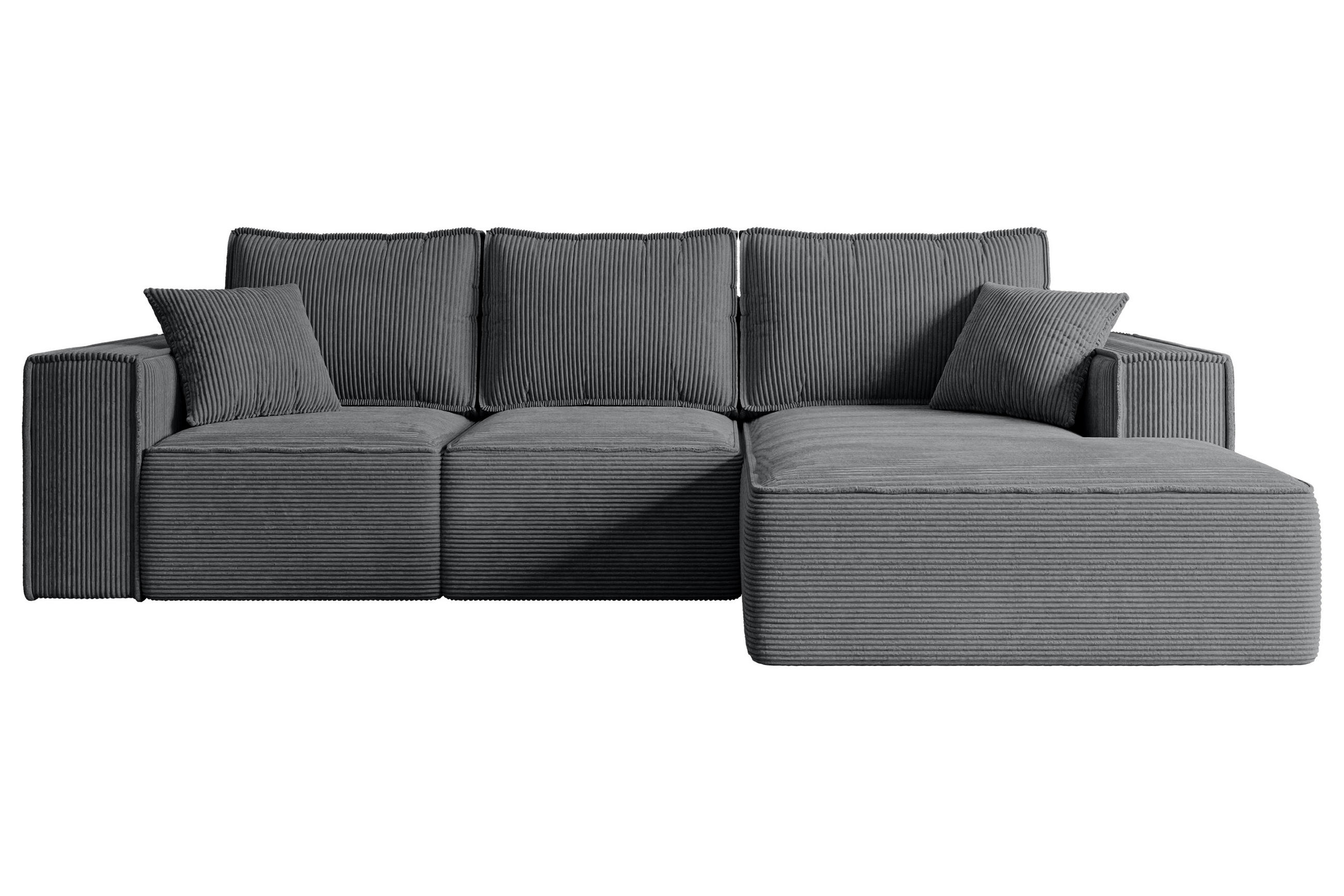 ECKSOFA mit Schlaffunktion und Bettkasten SERRA-L-S - 266x161x87 cm Duneklgrau Cord - Dunkelgrau/Schwarz, Holzwerkstoff/Kunststoff (266/161cm) - ALTDECOR