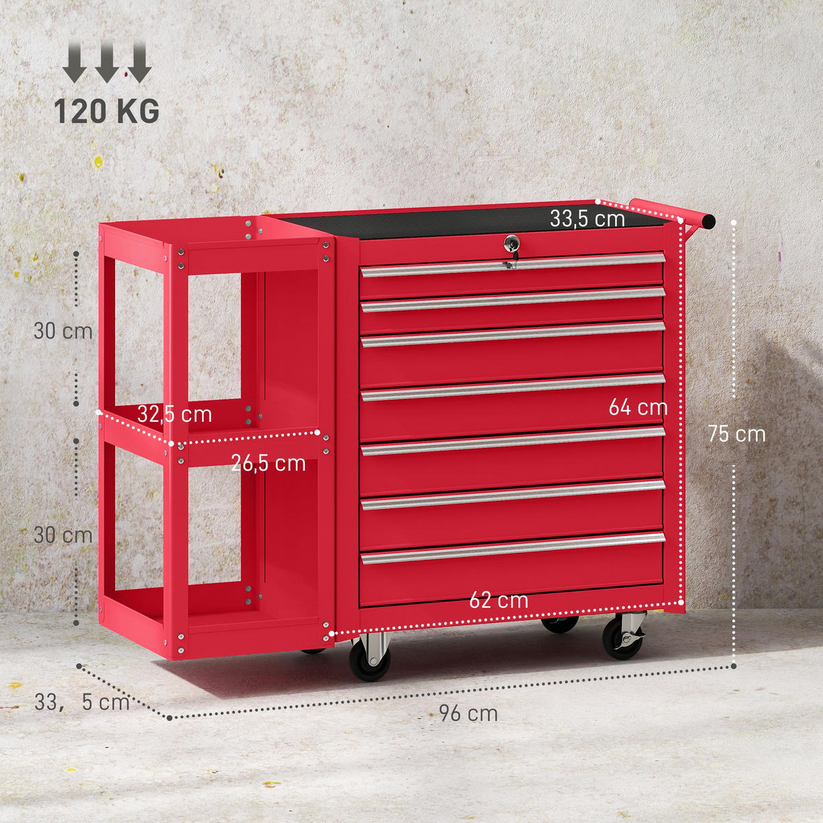 WERKSTATTWAGEN Stahl EVA Rot - Rot, Metall (33.5/75/96cm) - HOMCOM