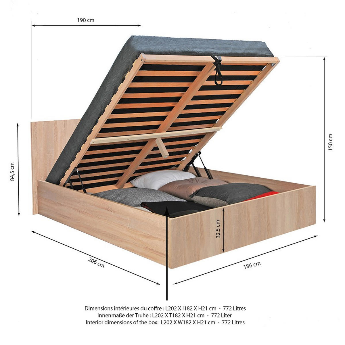 BETTKASTEN MADRID MIT LATTENROST/ Bett 180x200 - Eiche Gebleicht Dekor - Sonoma Eiche, Holzwerkstoff (180/200cm) - Weber Industries