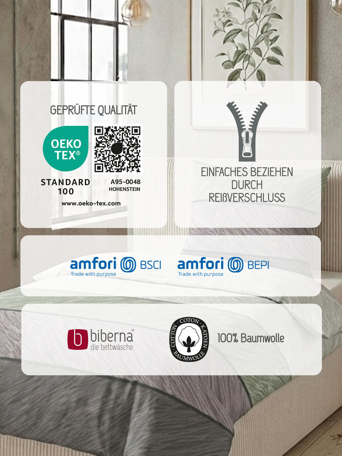 BETTWÄSCHE-GARNITUR Premium Biber Streifen salbei, 155x220 cm + 80x80 cm - Salbeigrün, Textil (155/220cm) - biberna