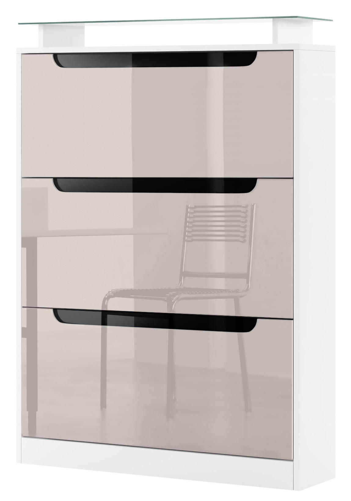 SCHUHSCHRANK Space Sandgrau Hochglanz / Schwarz Hochglanz - Sandfarben, Holzwerkstoff (89/128/23cm) - Vladon