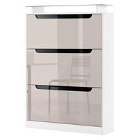 SCHUHSCHRANK Space Sandgrau Hochglanz / Schwarz Hochglanz - Sandfarben, Holzwerkstoff (89/128/23cm) - Vladon