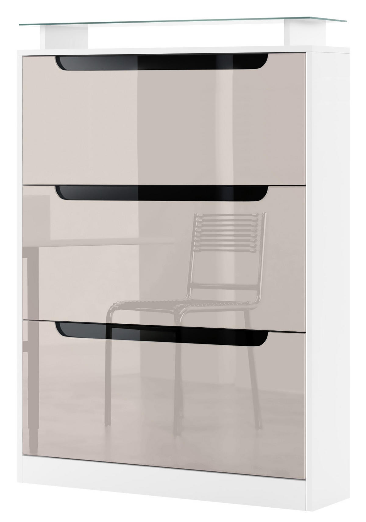 SCHUHSCHRANK Space Sandgrau Hochglanz / Schwarz Hochglanz - Sandfarben, Holzwerkstoff (89/128/23cm) - Vladon