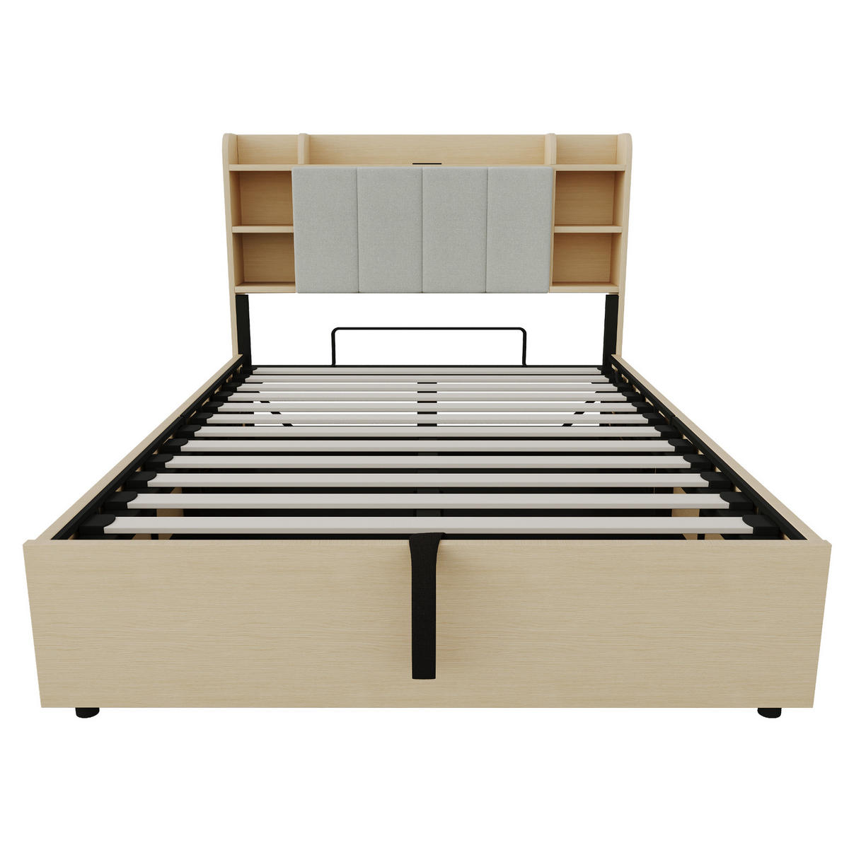 BETT 140/200 cm aus MDF mit USB-Anschluss, Naturholz - Naturfarben, Holzwerkstoff (140/200cm) - OKMYHOME