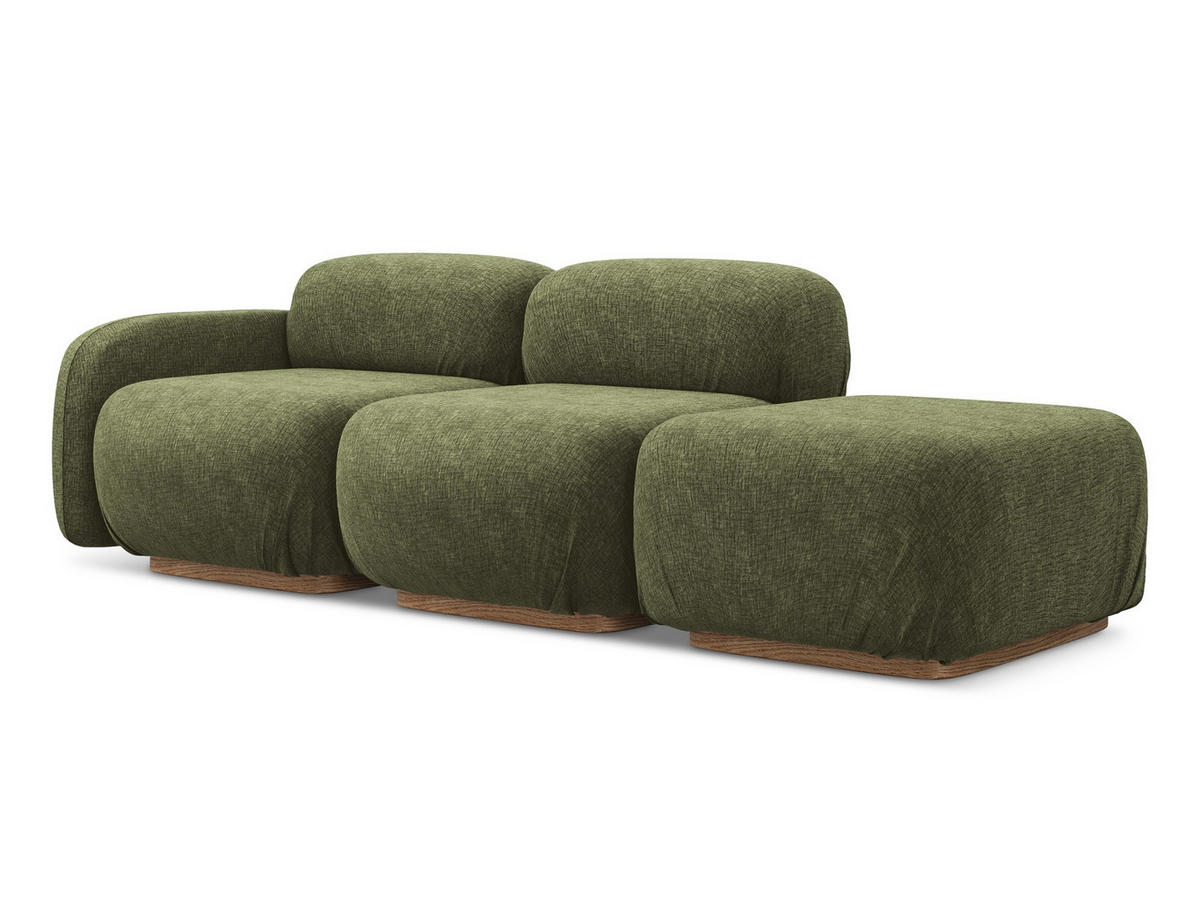 3-SITZER SOFA Rechts Chenille Stoff Grün - Braun/Olivgrün, Holz/Textil (258/73/95cm) - Makamii