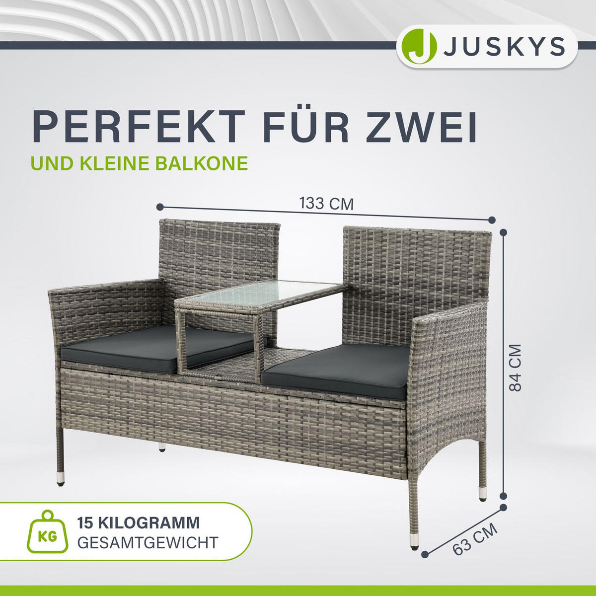 GARTENBANK Monaco grau-meliert - Grau, Kunststoff/Metall (133/84/63cm) - Juskys