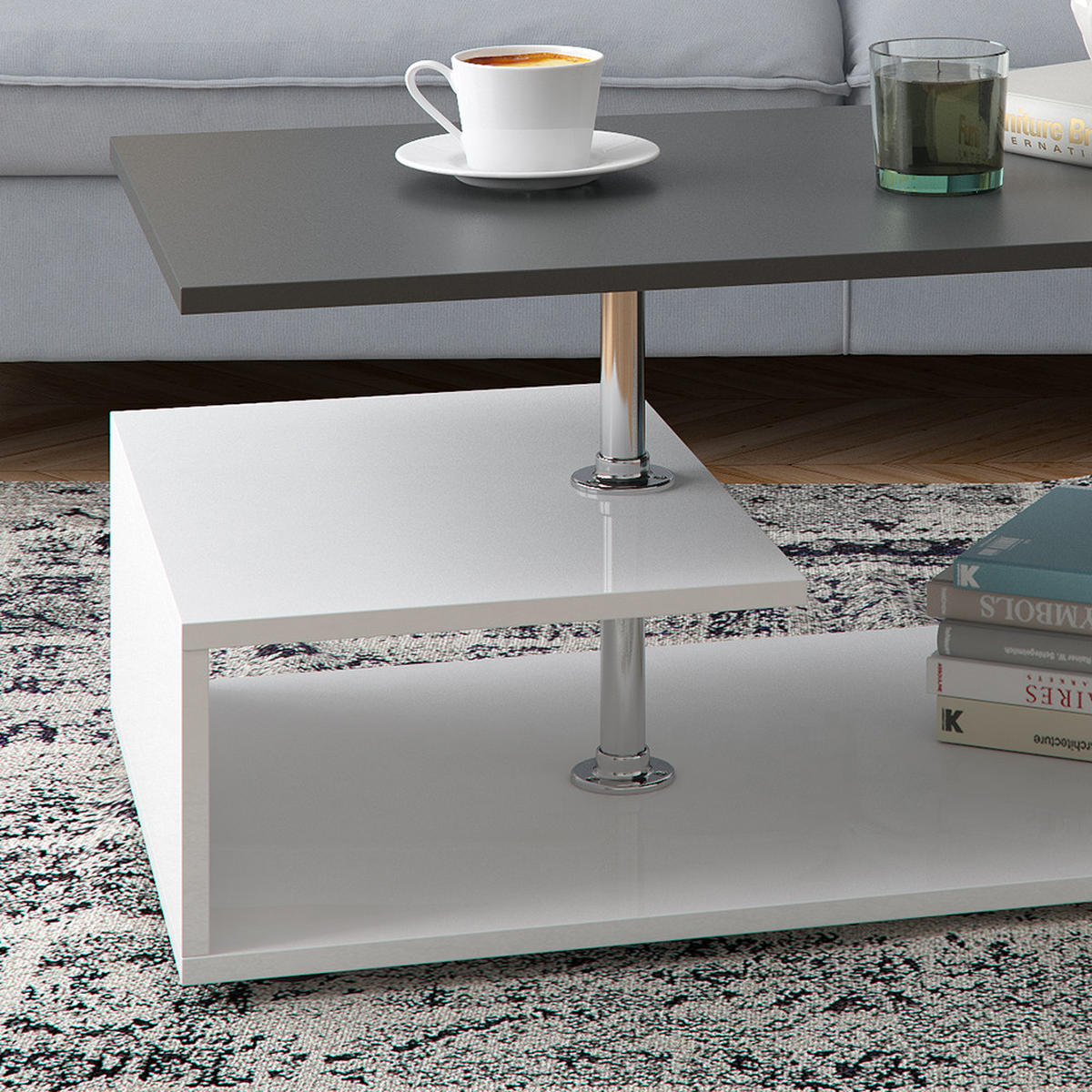 COUCHTISCH Guillermo Weiß/Anthrazit 91 x 52,6 cm - Anthrazit/Weiß, Holzwerkstoff (52.6/91/41cm) - Vicco