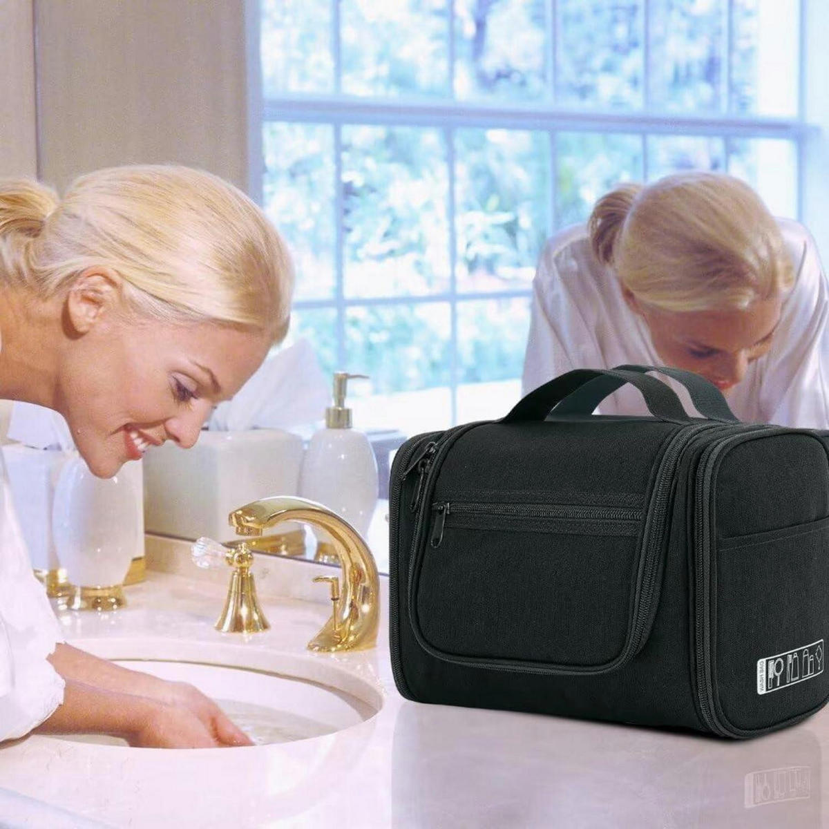 KULTURTASCHE zum Aufhängen Schwarz 7,3 Liter - Schwarz, Textil (5/2/5cm)