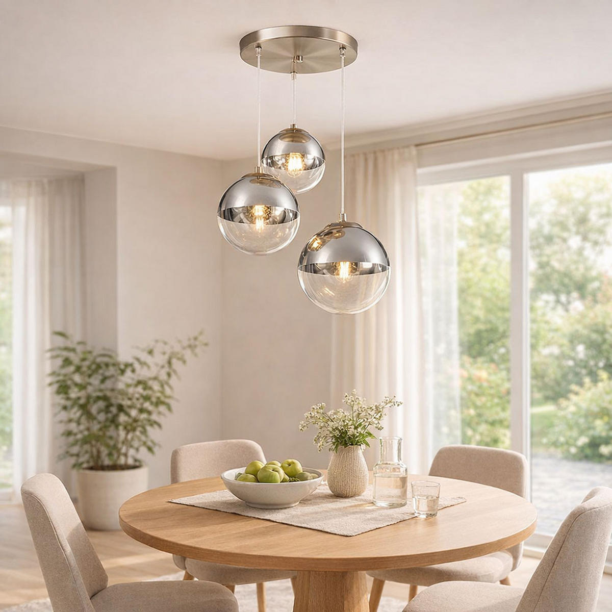 HÄNGELEUCHTE Glas Chrom Silber - Silberfarben, Glas (51/51/120cm) - Globo Lighting