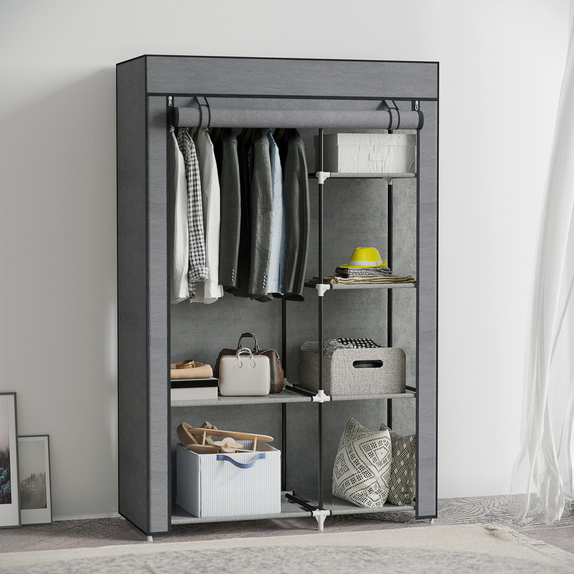 KLEIDERSCHRANK, 6 Fächern, Dunkelgrau, 103 x 43 x 162,5 cm - Dunkelgrau, Metall (103/162.5/43cm) - HOMCOM