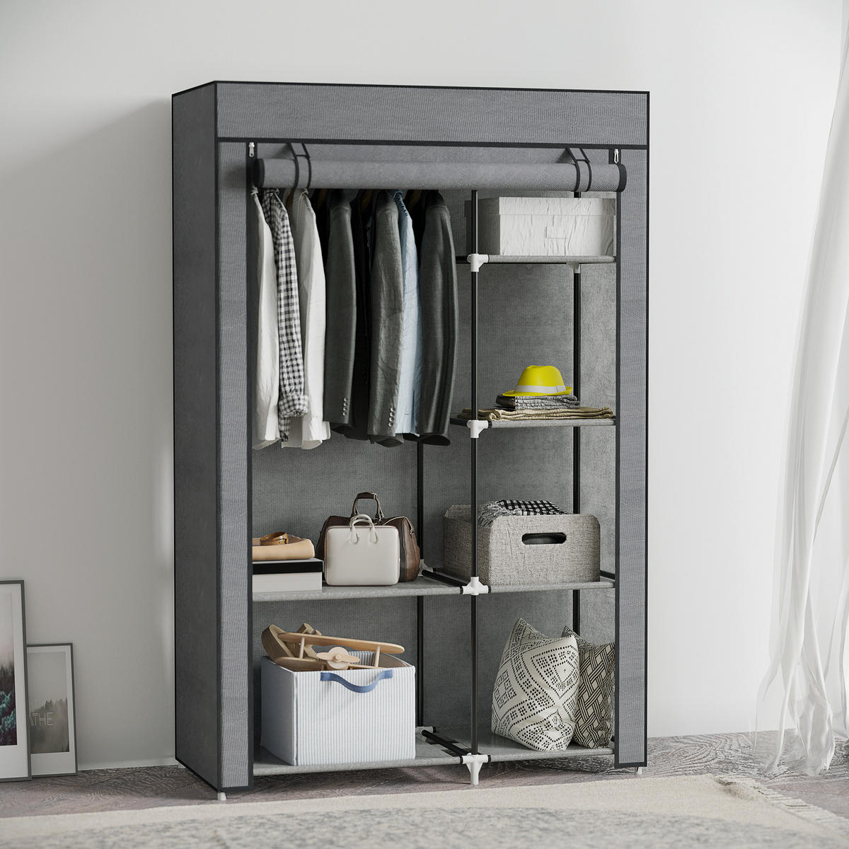 KLEIDERSCHRANK, 6 Fächern, Dunkelgrau, 103 x 43 x 162,5 cm - Dunkelgrau, Metall (103/162.5/43cm) - HOMCOM