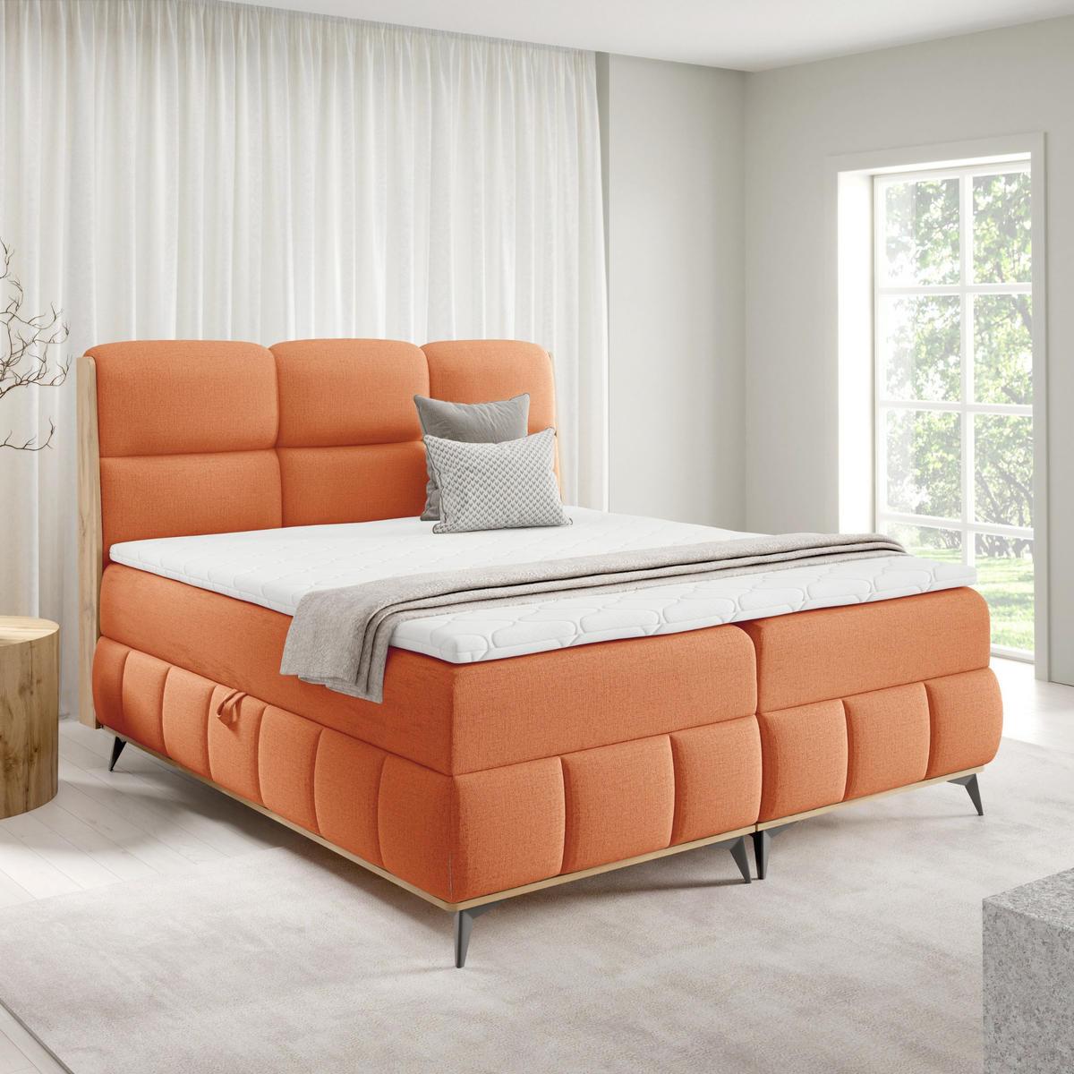 BOXBETT mit Stauraum und Topper 140x200 cm in Orange - Orange, Metall (140/200cm) - Home Collective