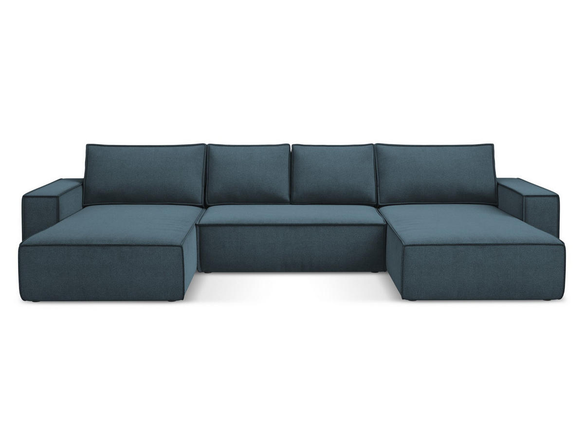 WOHNLANDSCHAFT Strukturstoff Stoff Blau - Blau/Blaugrau, Kunststoff/Textil (398/82/185cm) - Makamii