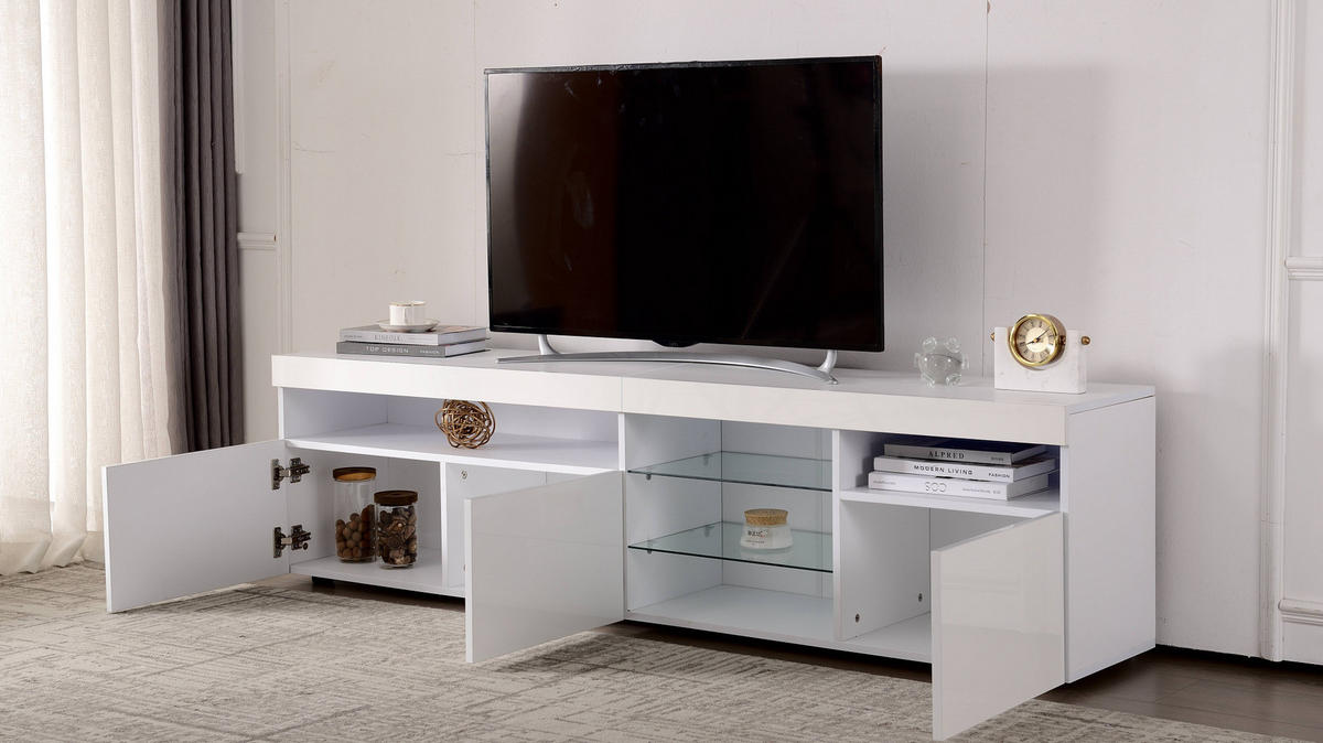 TV-LOWBOARD 180/35/48 cm mit LED-Beleuchtung und 3 Türen - Weiß, Holzwerkstoff (180/48/35cm) - BEAOK