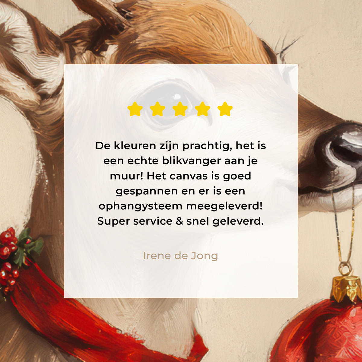 LEINWANDBILD Weihnachten - Hirsch - Geweih - Weihnachtskugel - Rentier Wohnzimmer 120x80 cm - Hellbraun, Textil (120/80cm) - MuchoWow