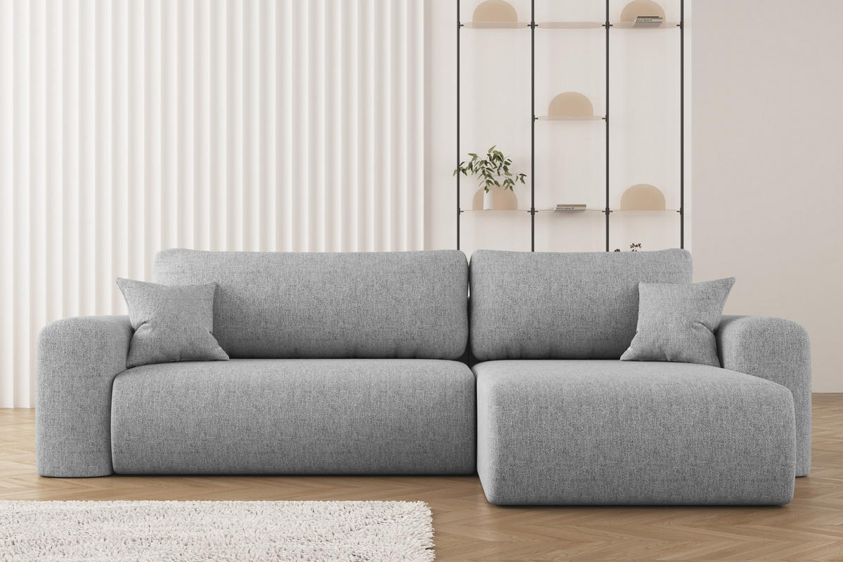 ECKSOFA Mit Schlaffunktion Und Bettkasten L-förmiges Sofa Capri Stoff Verita Rechts Grau - Grau, Holz (272/145cm) - Kaiser Möbel