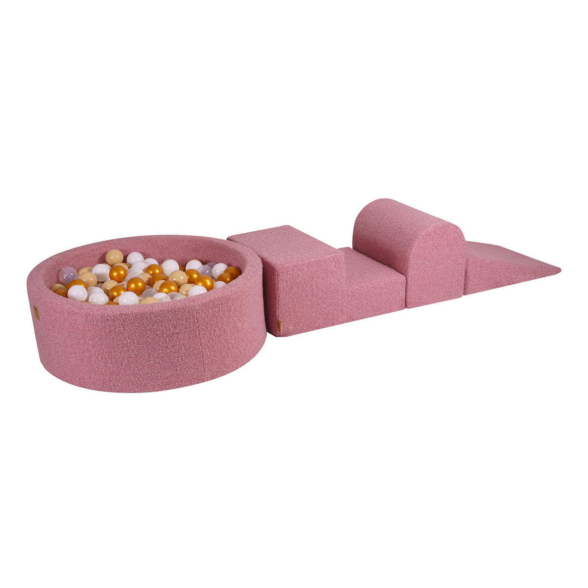 BÄLLEBAD mit Schaumstoff Bausteinen für Kinder, Boucle, Rosa - Transparent/Beige, Textil (230/45/30cm) - MeowBaby