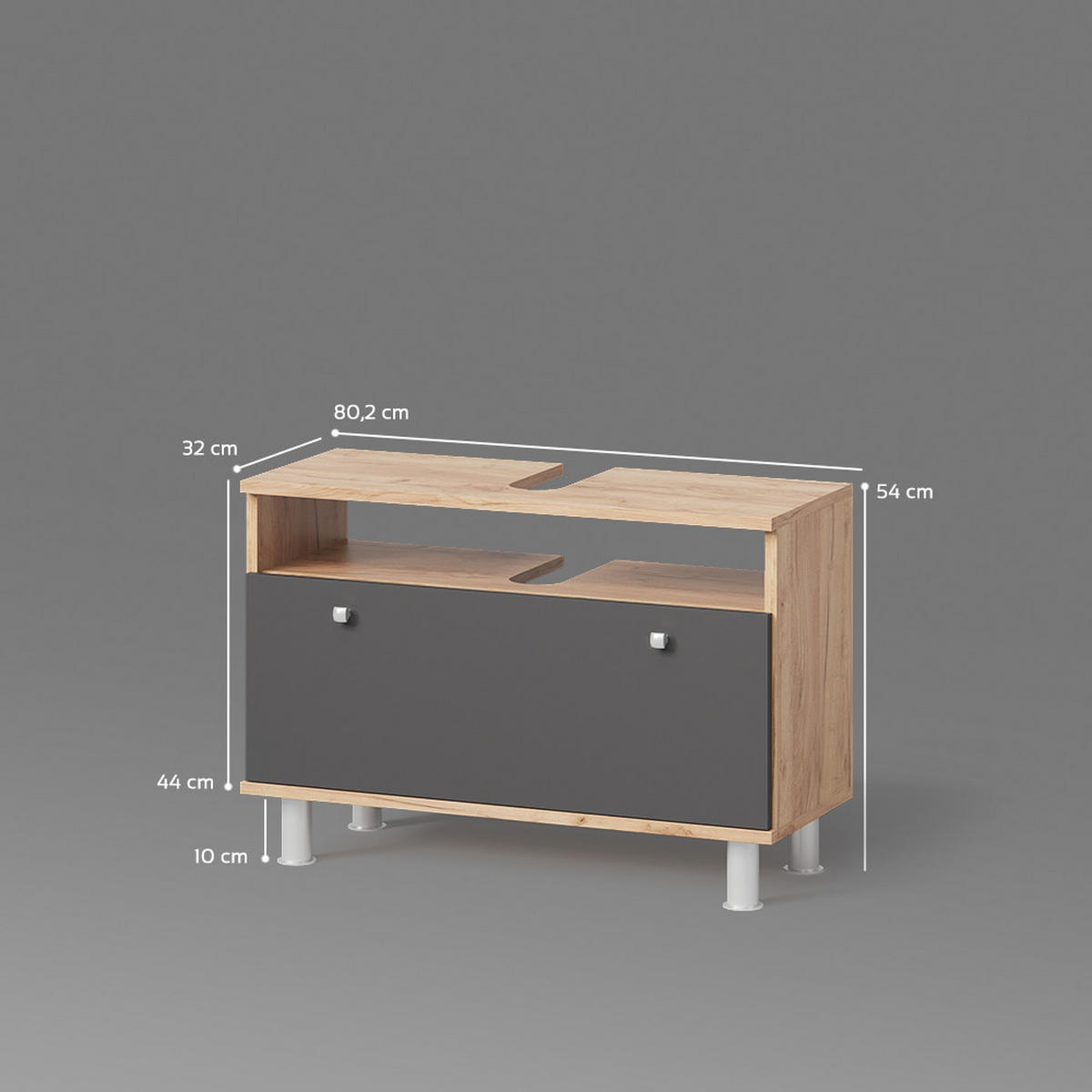 WASCHBECKENUNTERSCHRANK Fucino Goldkraft Eiche/Anthrazit 80.2 x 54 cm mit Schublade - Anthrazit/Eiche Wotan, Holzwerkstoff (80.2/54/32cm) - Livinity®