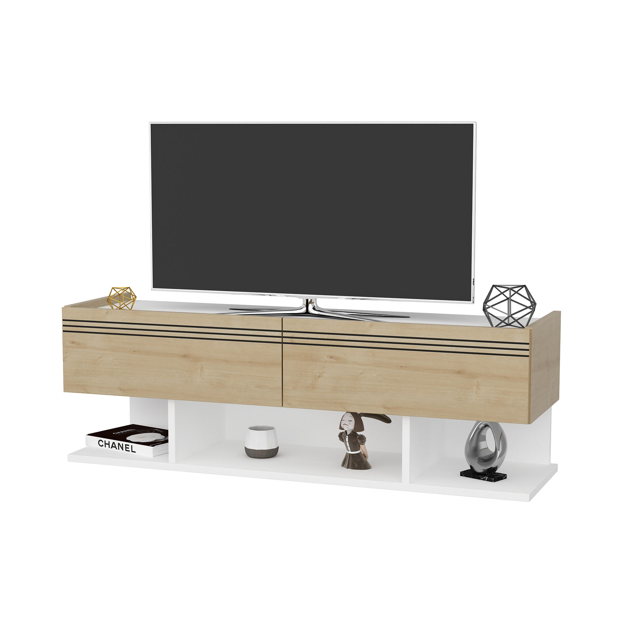 TV-ELEMENT Kase Weiss Eiche - Eichefarben/Weiß, Holzwerkstoff (120/40/35cm)