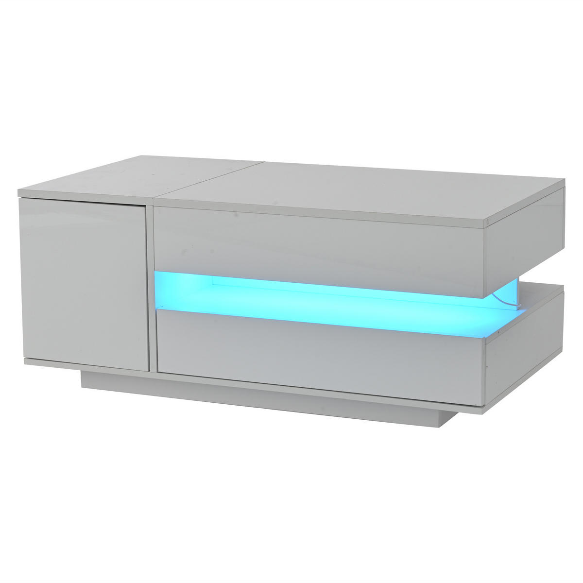 COUCHTISCH mit Hebefunktion LED 1 Schublade 1 Schrank und Stauraum 95/50/40 cm - Weiß, Holzwerkstoff (95/50/34.5cm) - EVRYAE