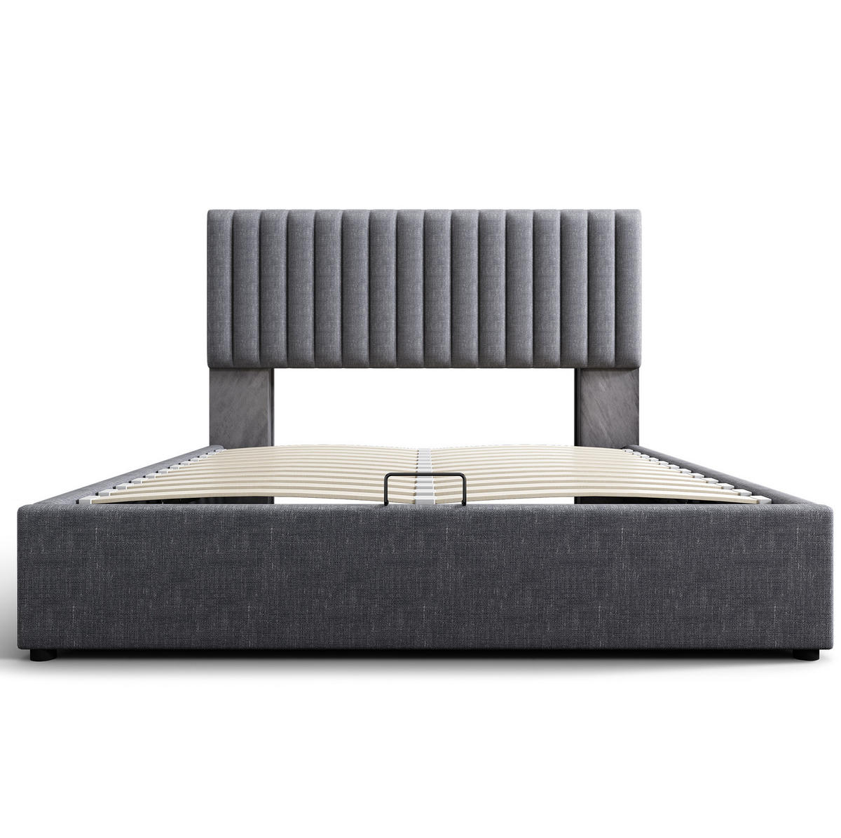 POLSTERBETT 140/200 cm mit LED-Beleuchtung, Bettkasten und verstellbarem Kopfteil - Grau, Textil (140/200cm) - BEAOK