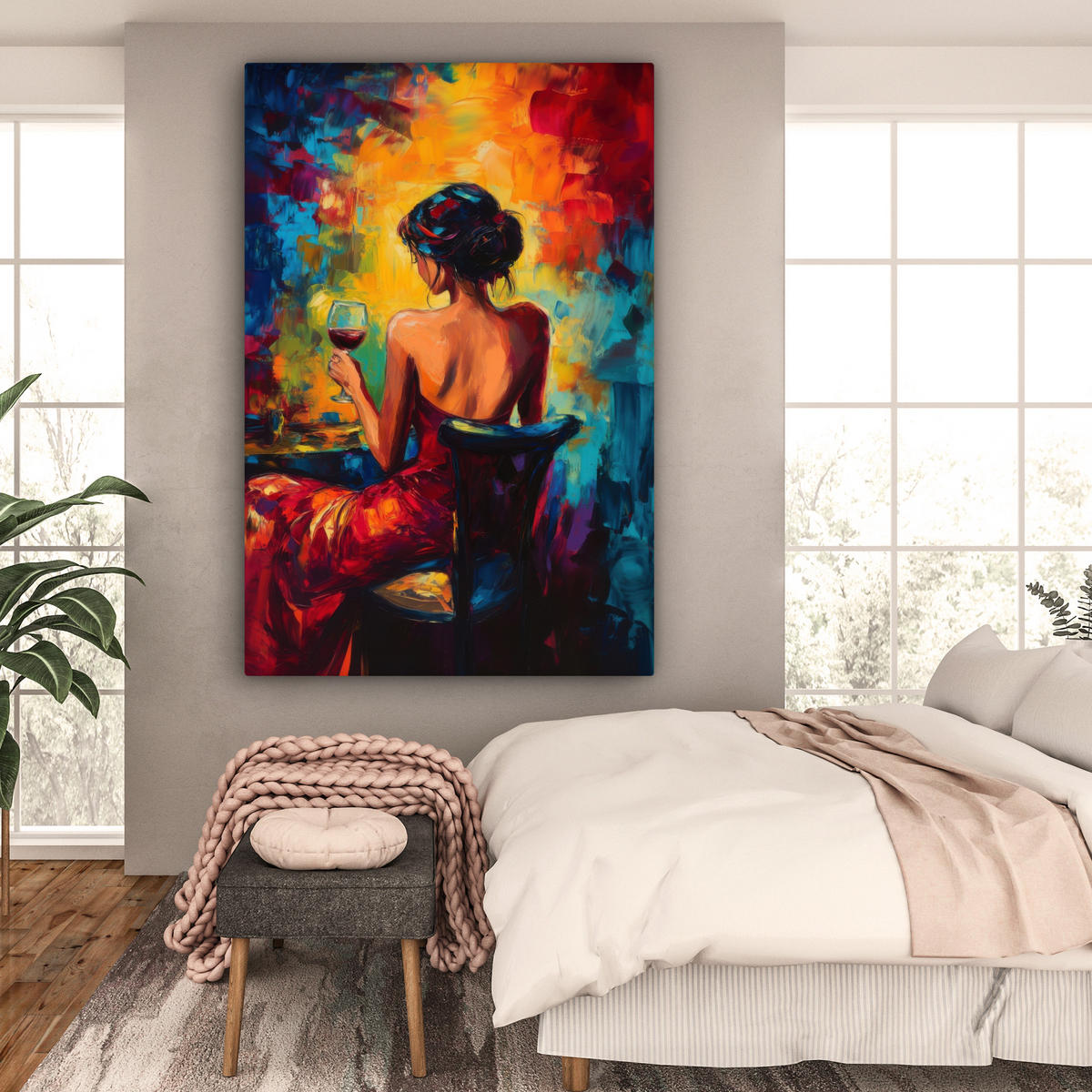 SLIKA NA PLATNU Vino 90x140 cm - bordo, tekstil (90/140cm) - MuchoWow