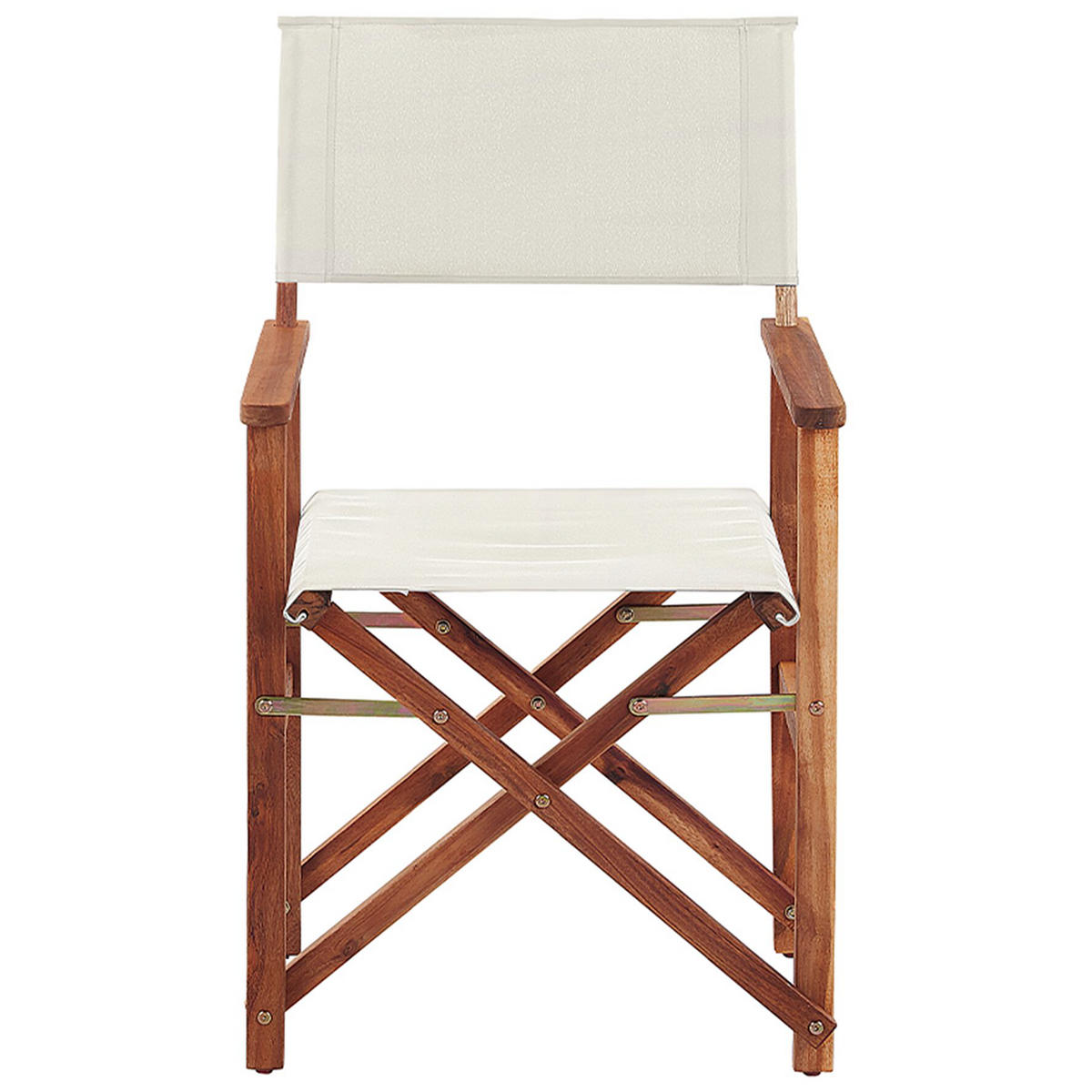 GARTENSTUHL 2er-Set Akazienholz dunkelbraun Auflagen cremeweiß/mehrfarbig Fleckenmuster Cine - Dunkelbraun/Creme, Holz (50/91/50cm) - Beliani