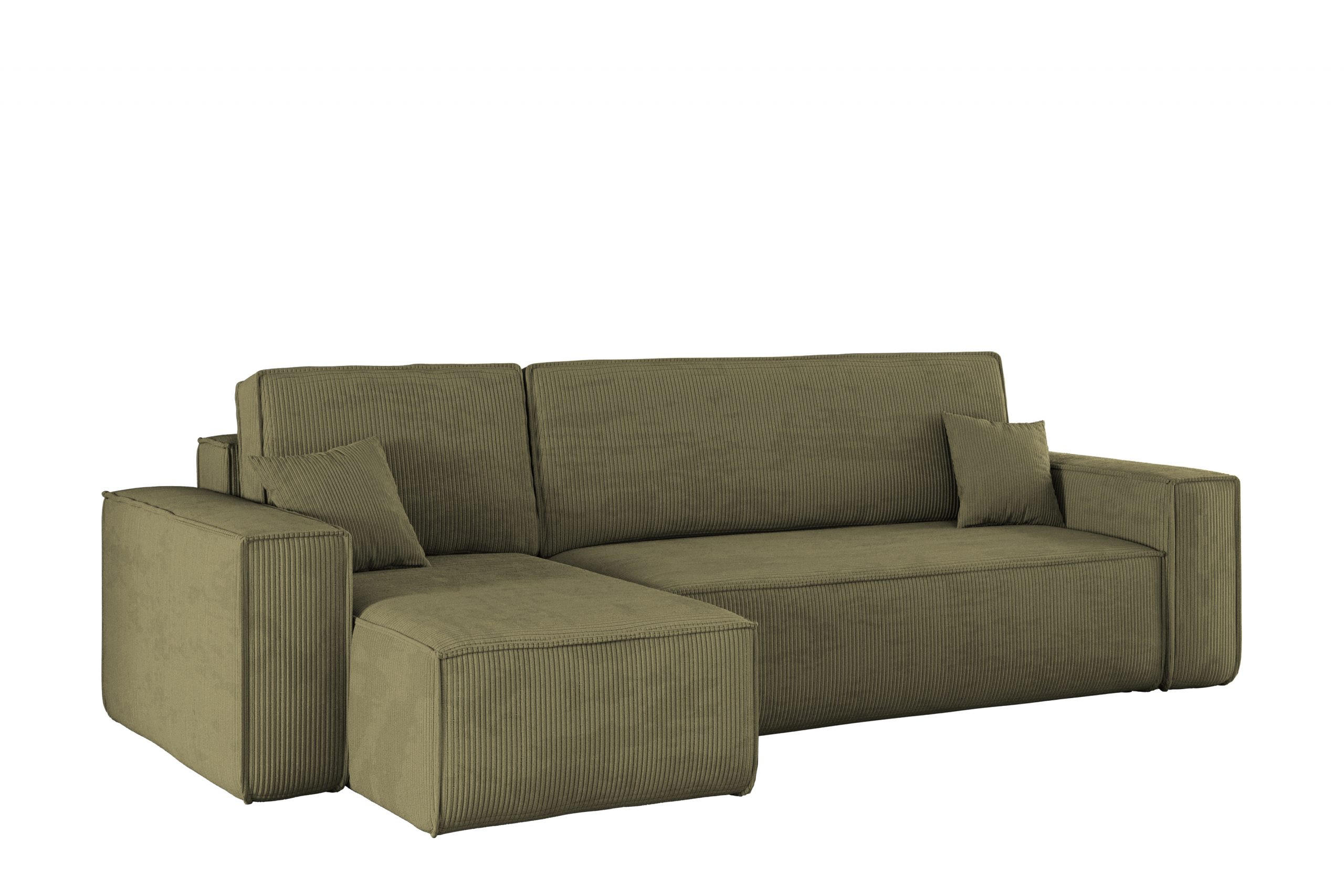 ECKSOFA Mit Schlaffunktion Und Bettkasten BEST Stoff Poso Dicker Cord Olive Links - Olivgrün, Holz/Textil (142/244cm) - Kaiser Möbel