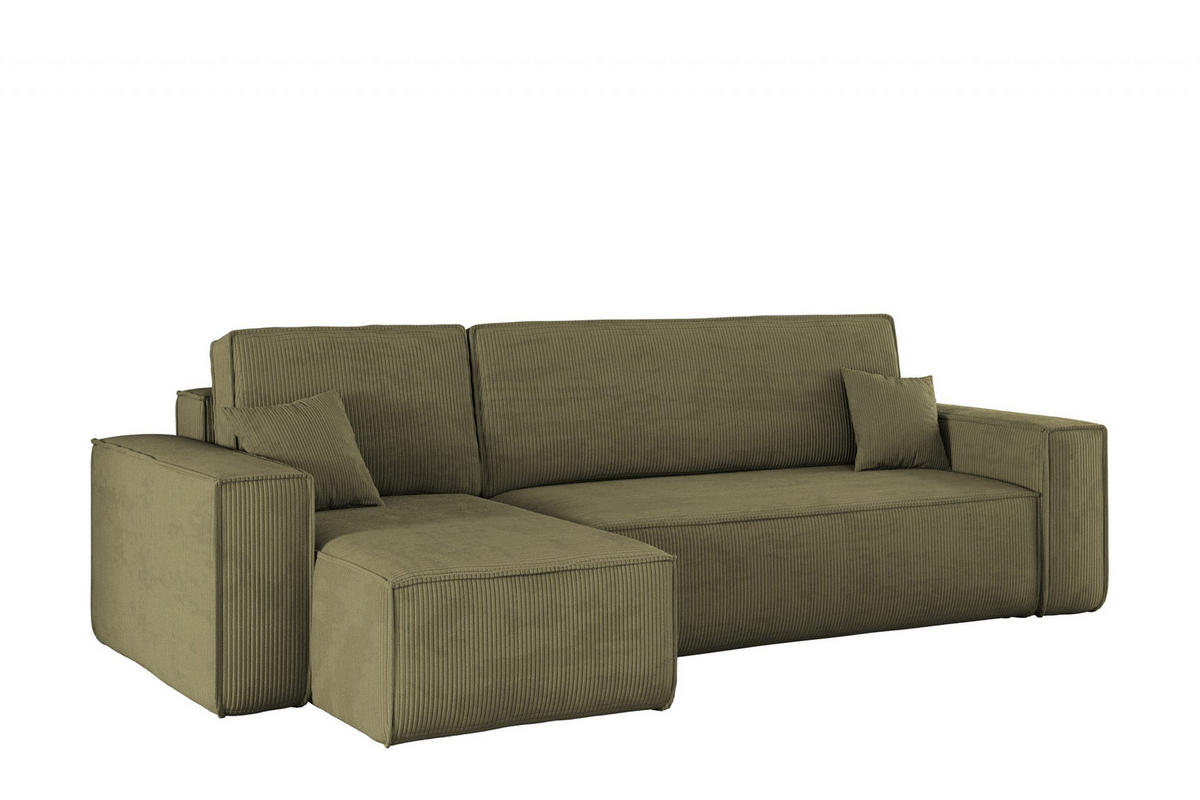 ECKSOFA Mit Schlaffunktion Und Bettkasten BEST Stoff Poso Dicker Cord Olive Links - Olivgrün, Holz/Textil (142/244cm) - Kaiser Möbel