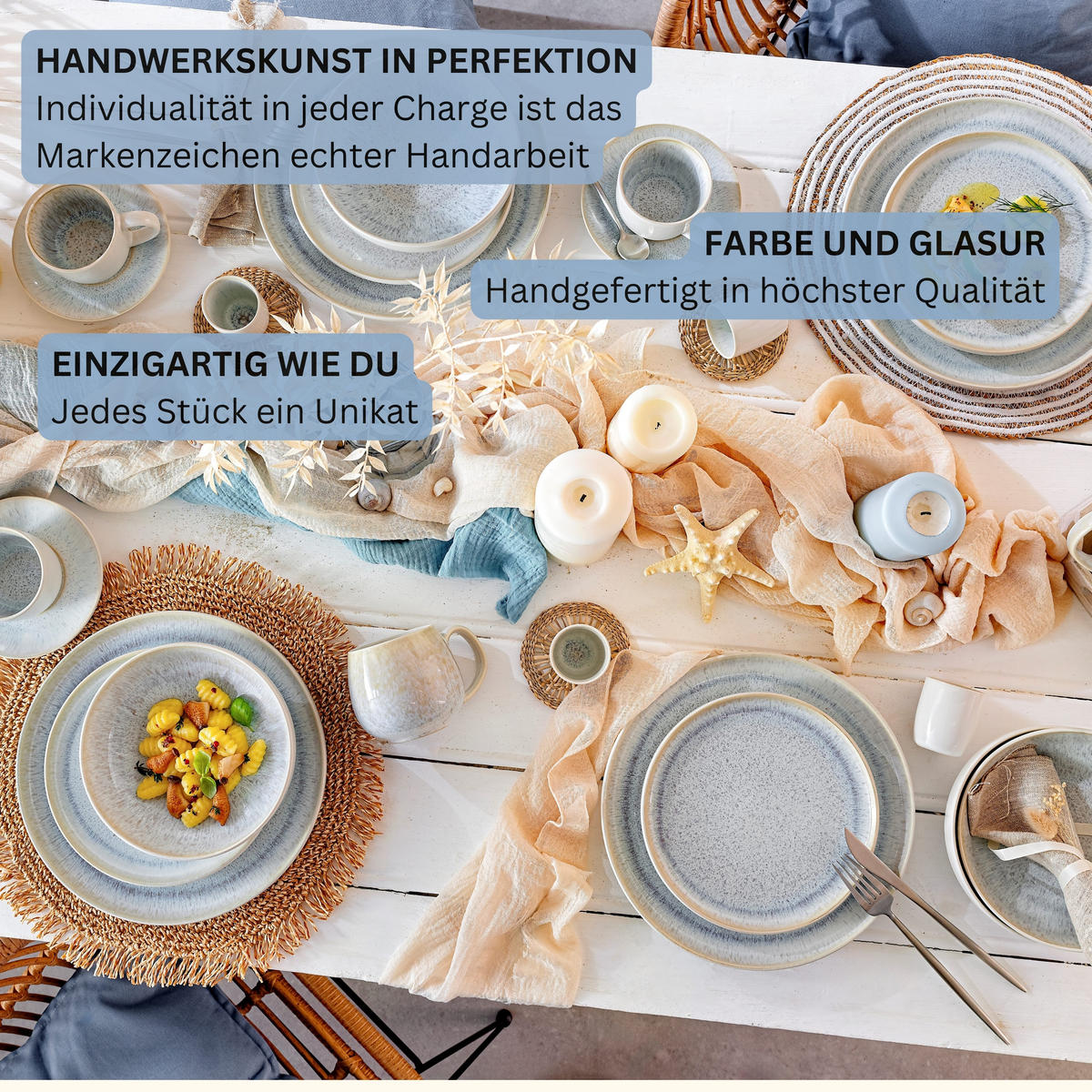 KAFFEETASSEN SET SANTORINI - 8 teilig aus Steingut - Creme, Keramik (29/25/28cm) - Sänger