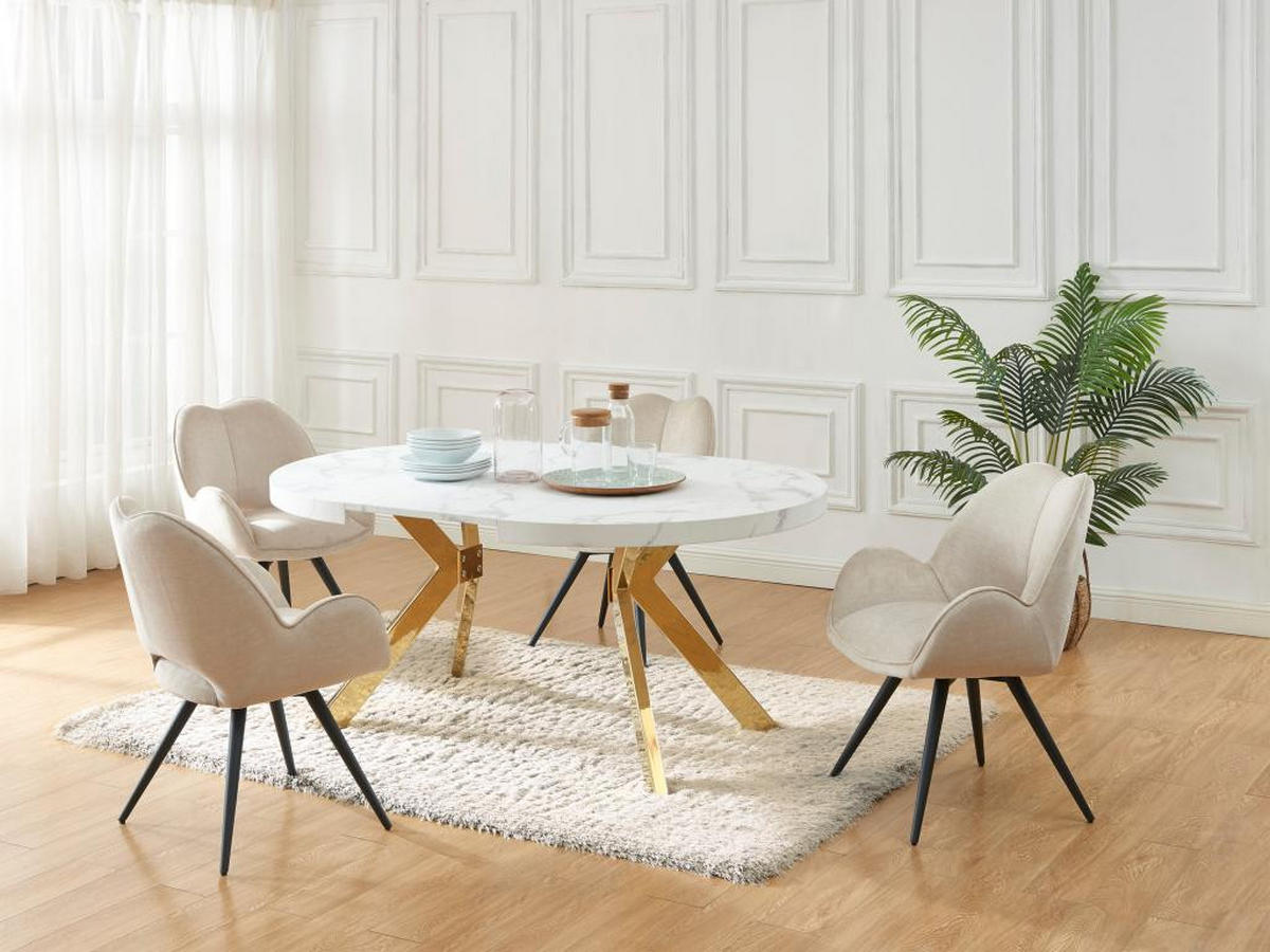 ESSTISCH - ausziehbar - 4 bis 8 Personen - MDF & Stahl - Marmor-Optik Weiß & Goldfarben - KOMONI - Weiß, Holz (220/120/76cm) - Vente-Unique