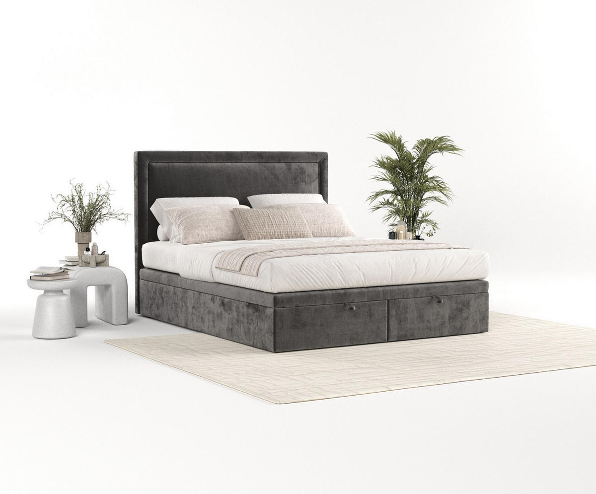 POLSTERBETT Salma mit Stauraum 160/200 cm Stahl im Lotta Stoff - Schwarz/Graphitfarben, Holz/Holzwerkstoff (160/200cm) - AltaBeds